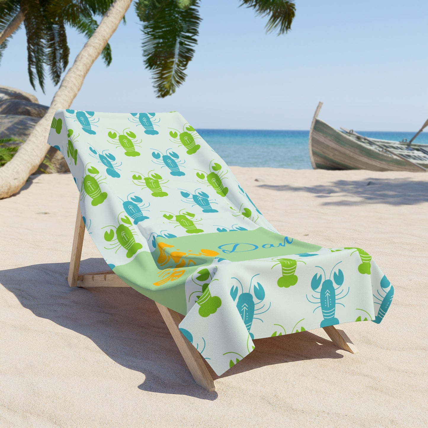 Personalized Lobster Beach Towel – Custom Name Coastal Pattern