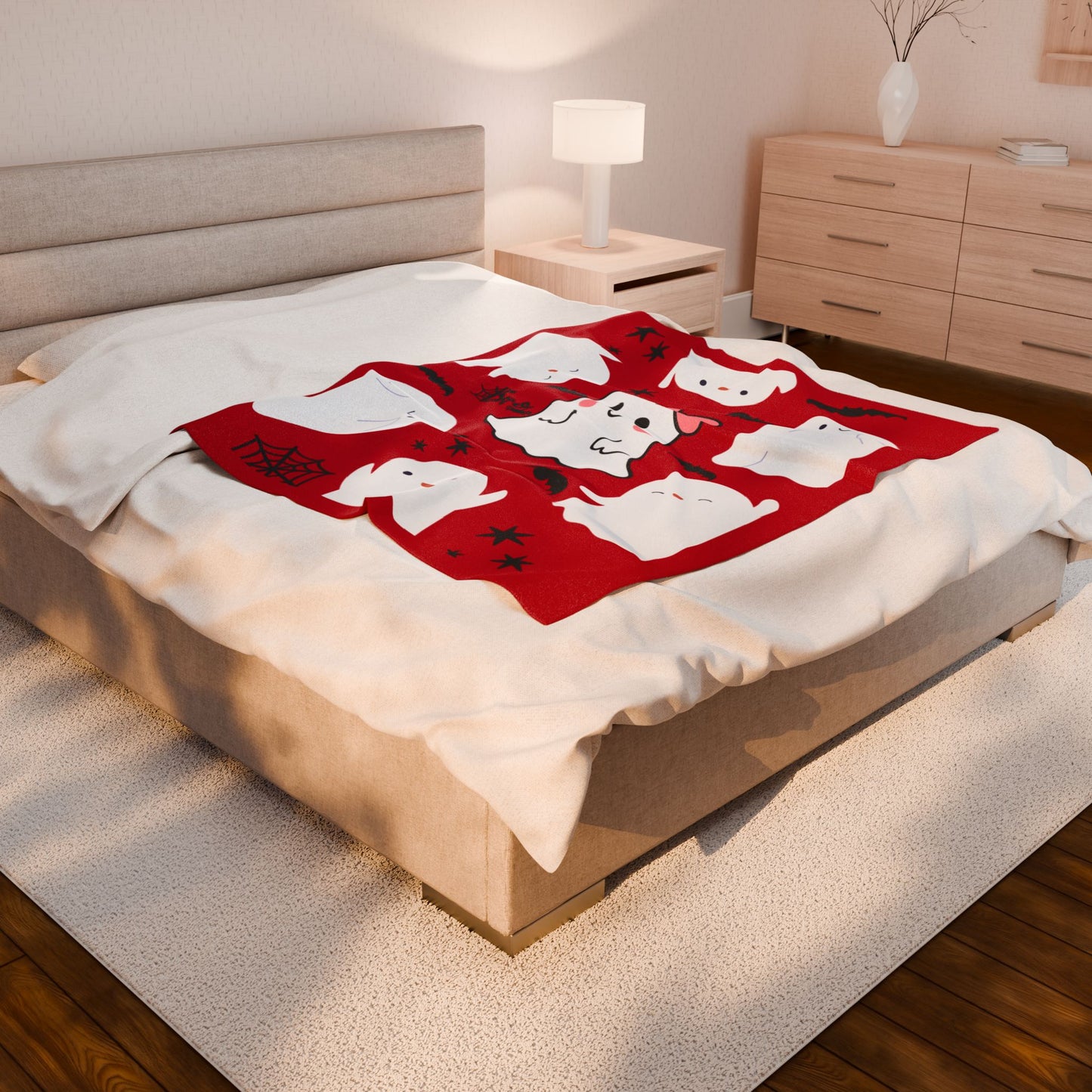 Cozy Ghost Print Blanket: Perfect for Halloween, Snuggle Time, Kids' Room Decor, Gift for Ghost Lovers, Plush Throw