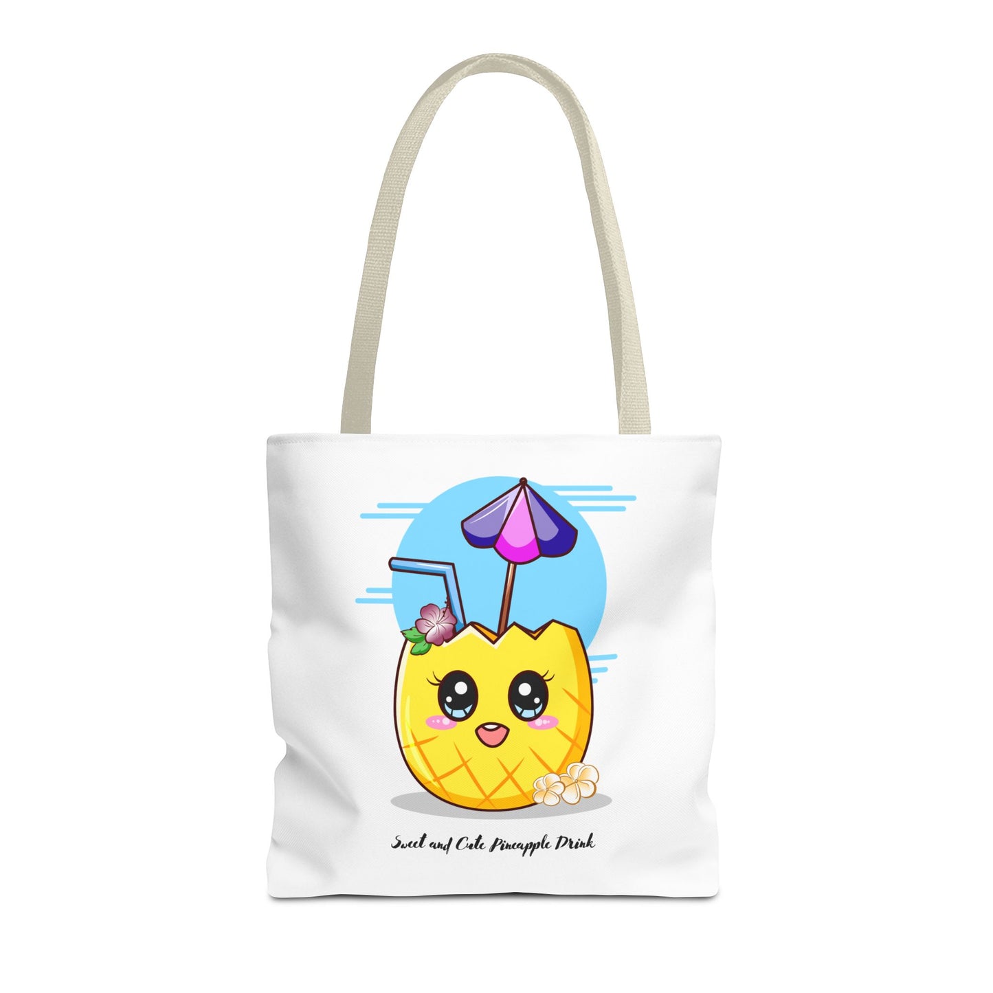Pineapple Picnic Tote Bag — Cute Kawaii Tropical Drink Design
