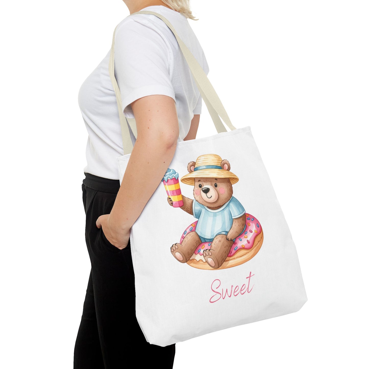 Sweet Bear Beach Tote - Cute Summer Teddy on Donut Float