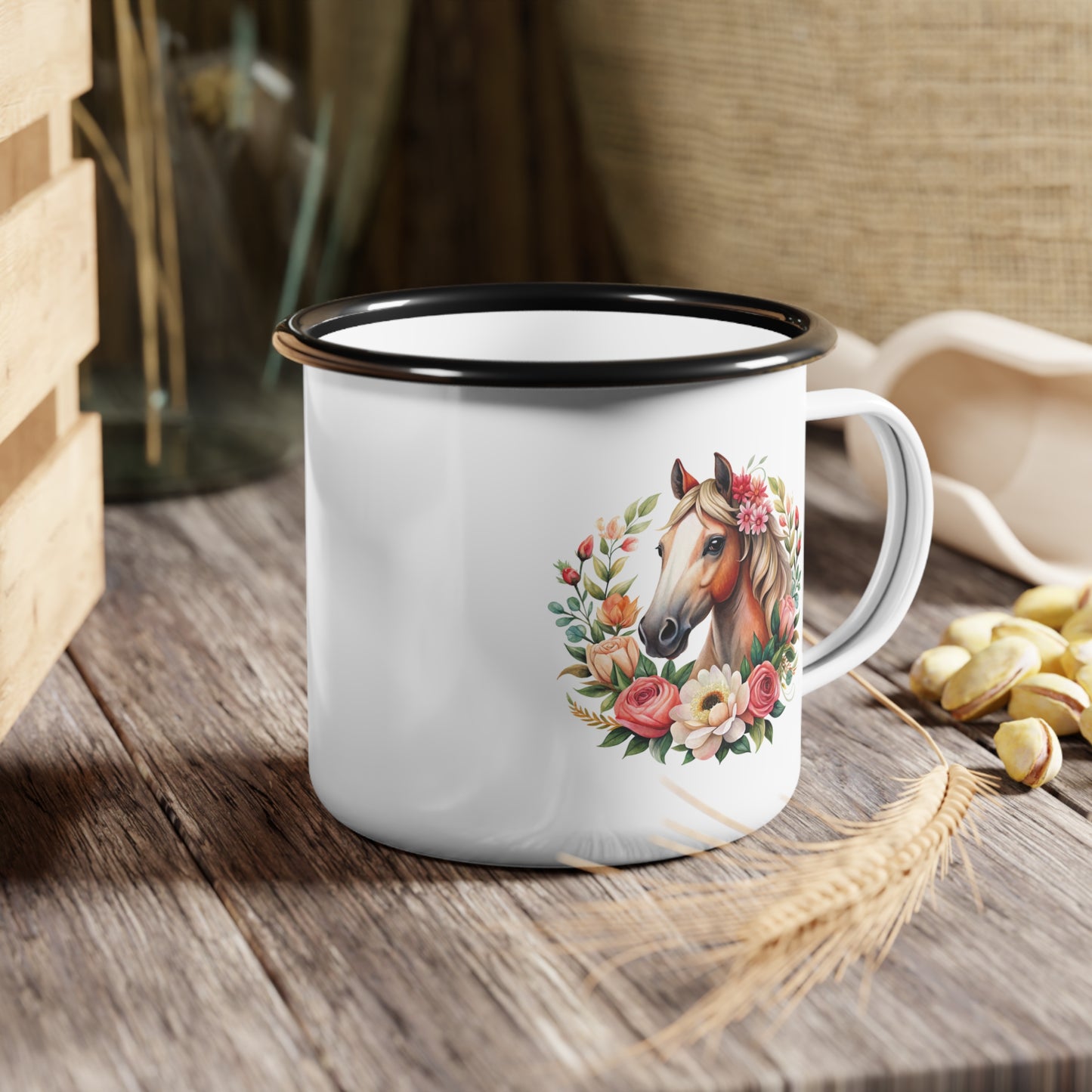 Floral Horse Enamel Camp Cup