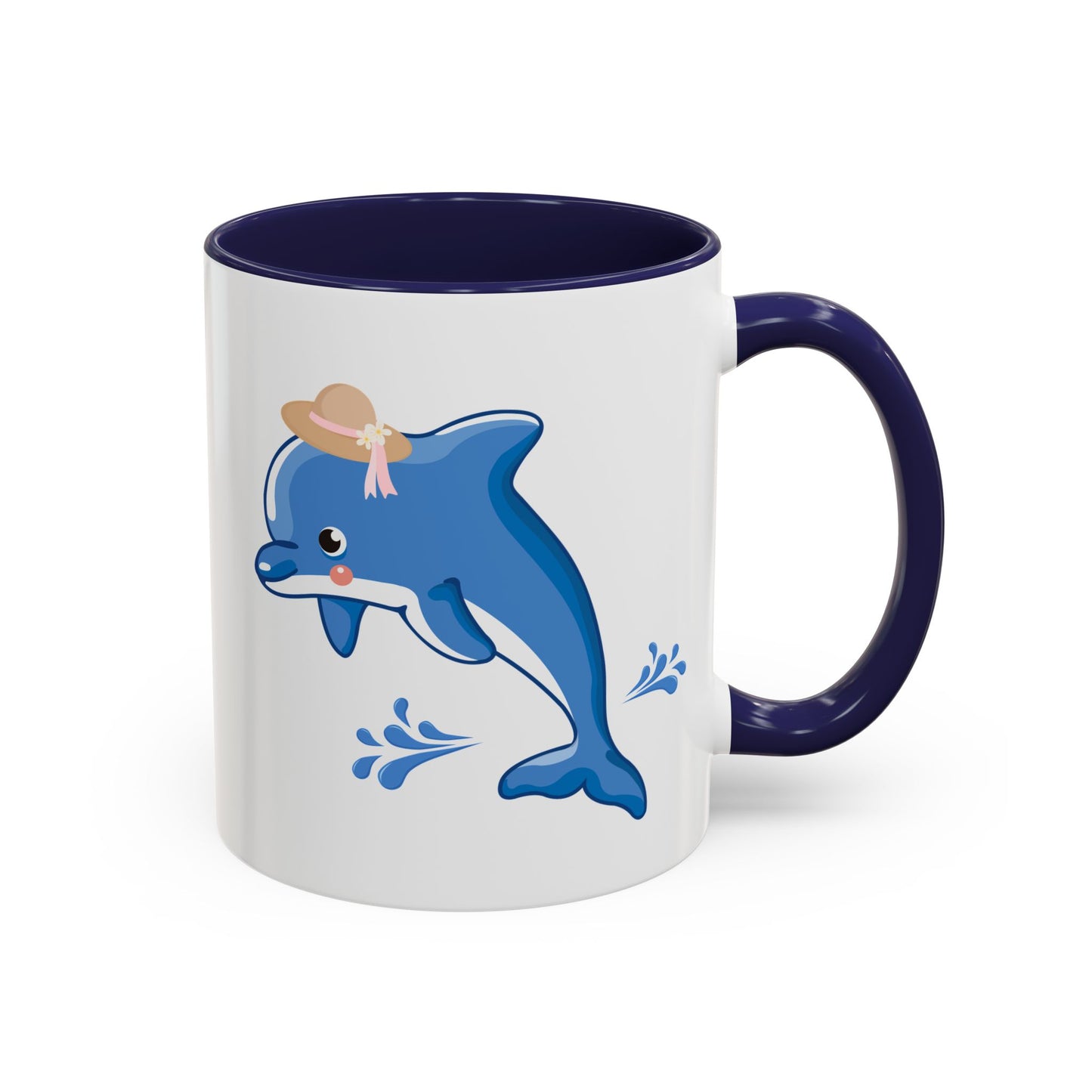 Dolphin wearing a straw hat with stylized water splashes Coffee Mug