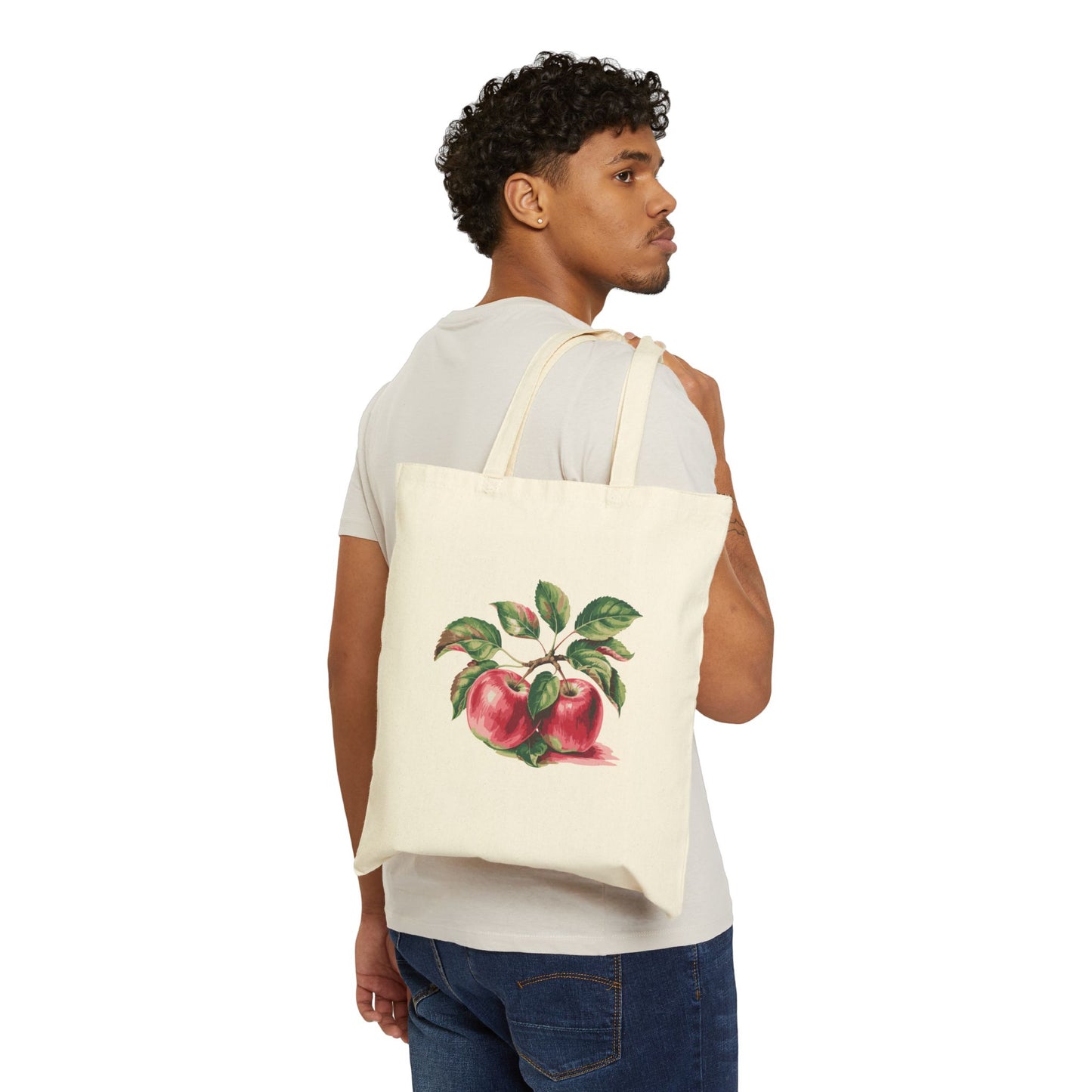 Apple Botanical Canvas Tote Bag — Vintage Fruit Market Grocery Tote