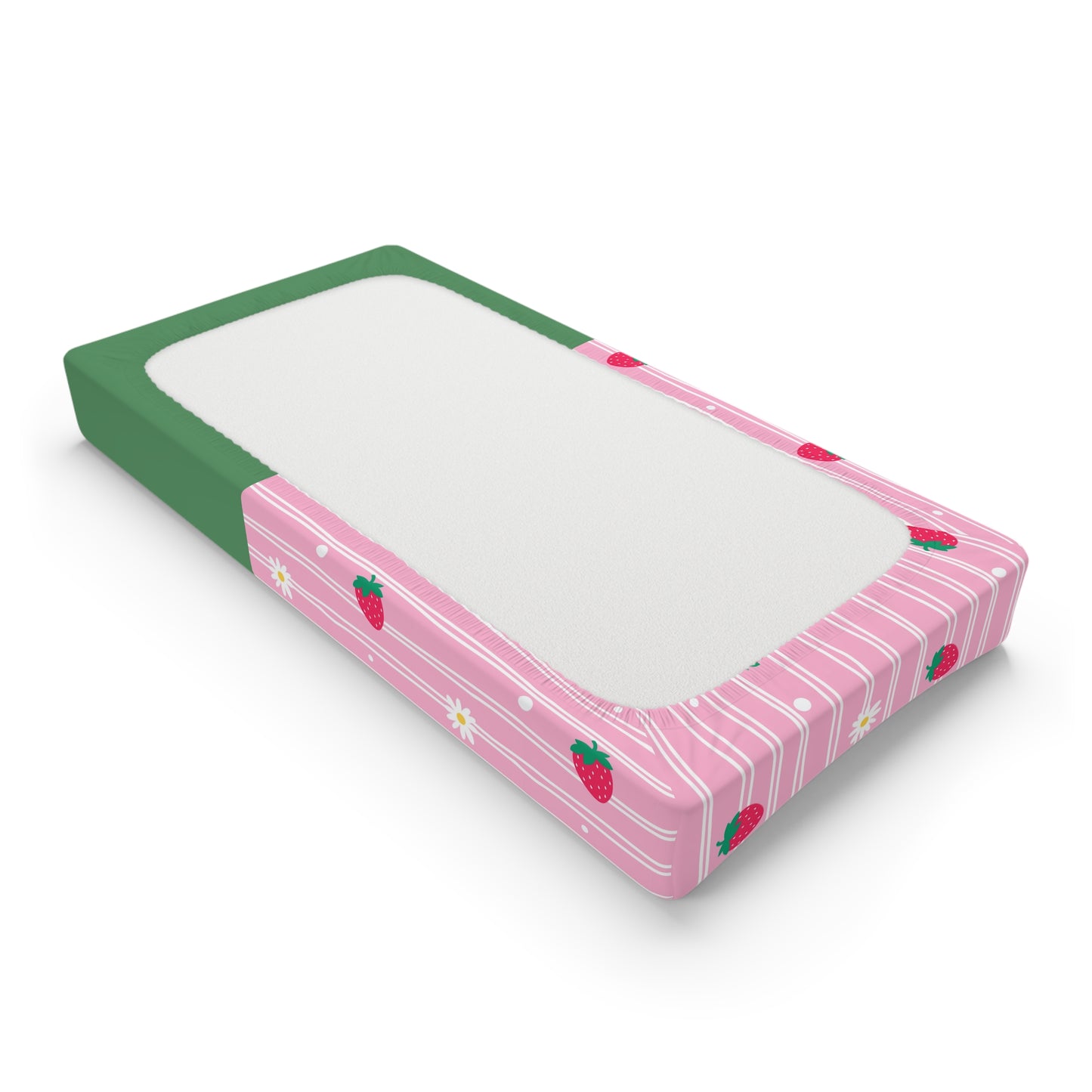 Strawberry Baby Changing Pad Cover - Pink Stripes & Daisy Print