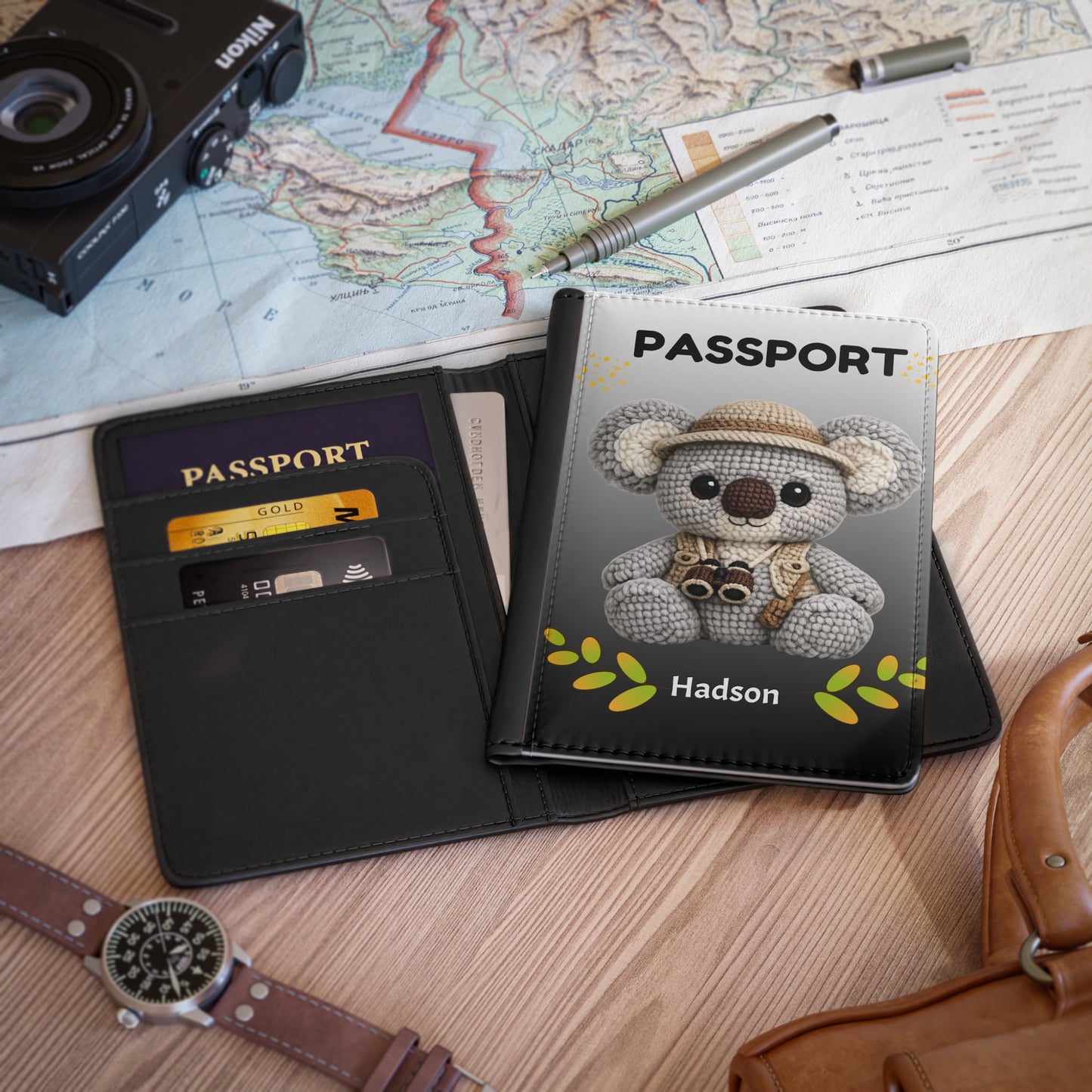 Personalized Koala Explorer Passport Cover – Custom Name Travel Wallet