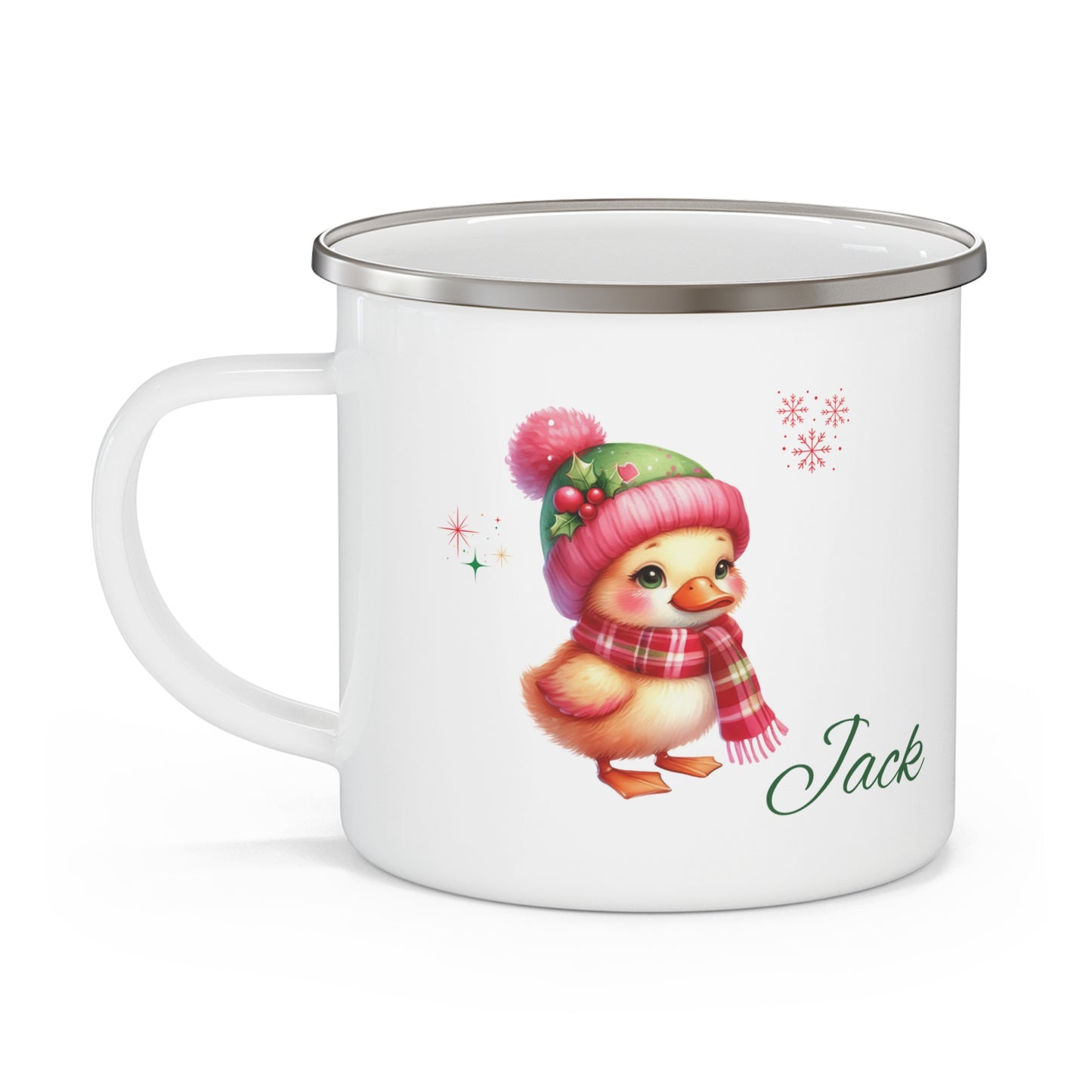 Enamel Mug — Personalized Winter Duck Camping Cup with Name (Jack)