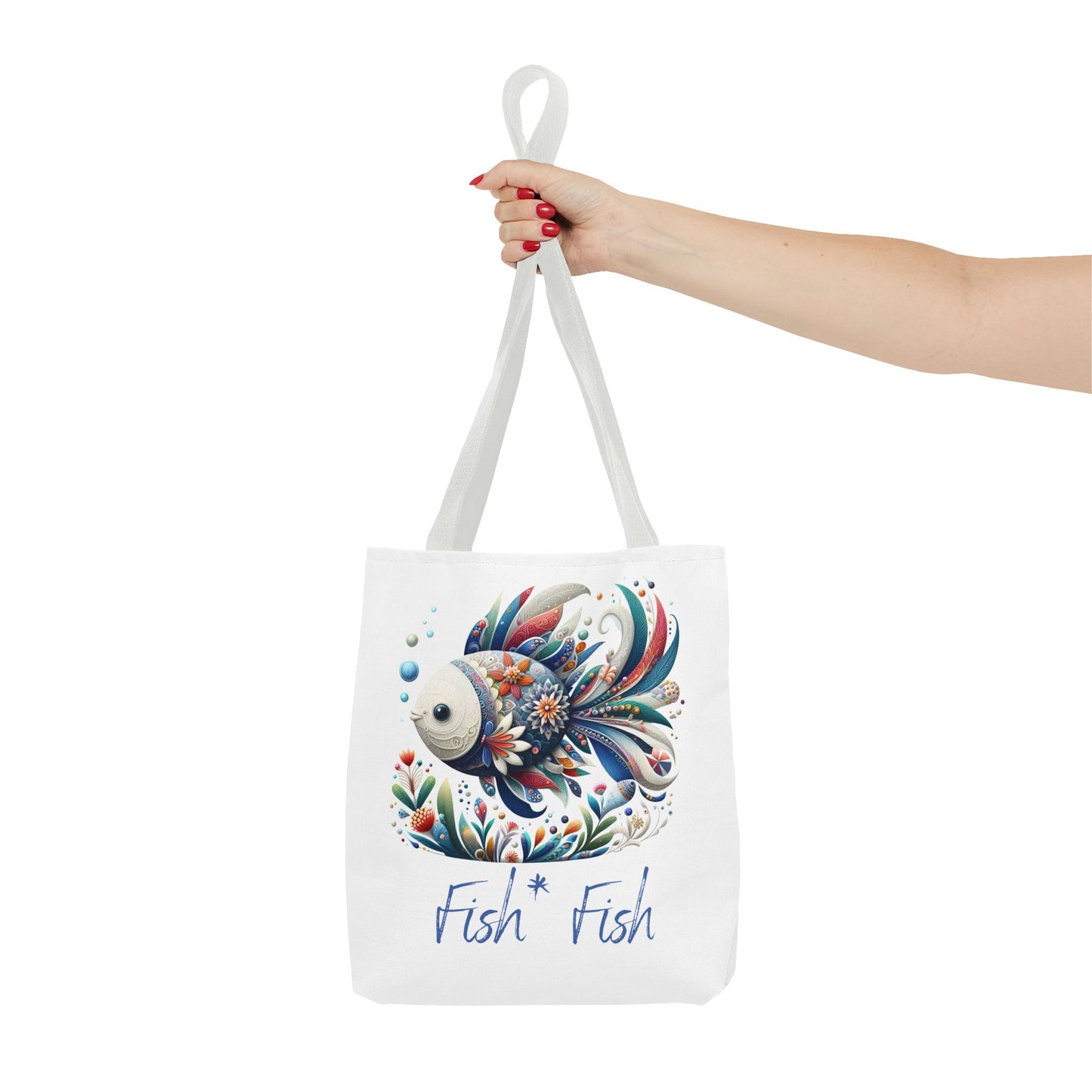 Floral Fish Tote Bag — Colorful Whimsical "Fish Fish" Canvas Tote