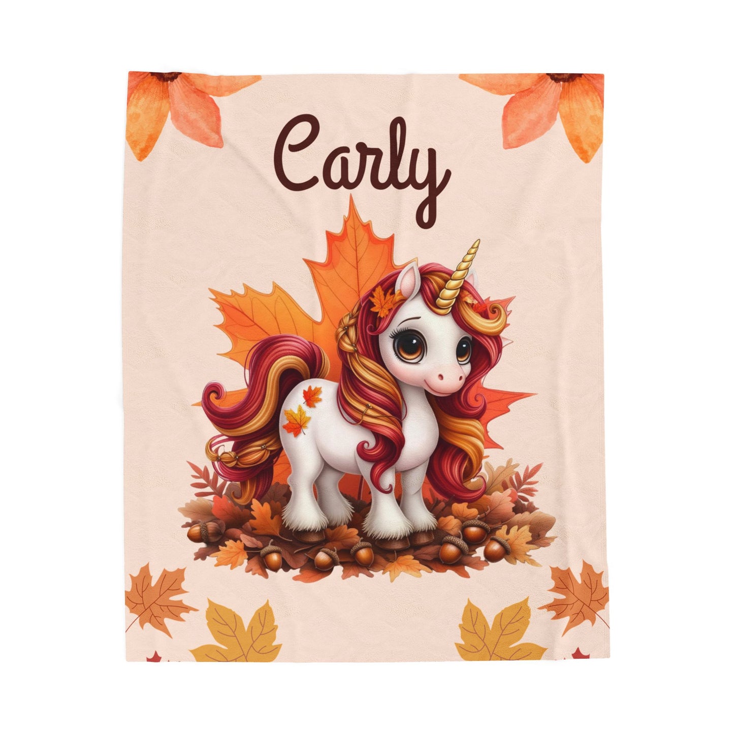 Personalized Unicorn Velveteen Plush Blanket, Cozy Kids Throw, Autumn Decor, Custom Baby Blanket, Ideal Gift for Fall Celebrations
