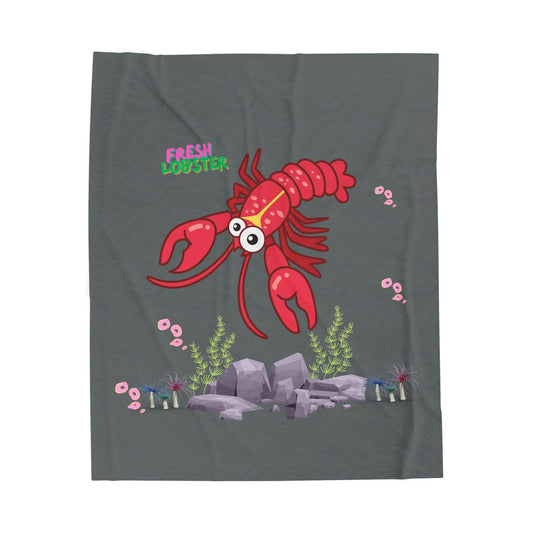 Friendly red lobster big eyes and yellow strip Velveteen Plush Blanket
