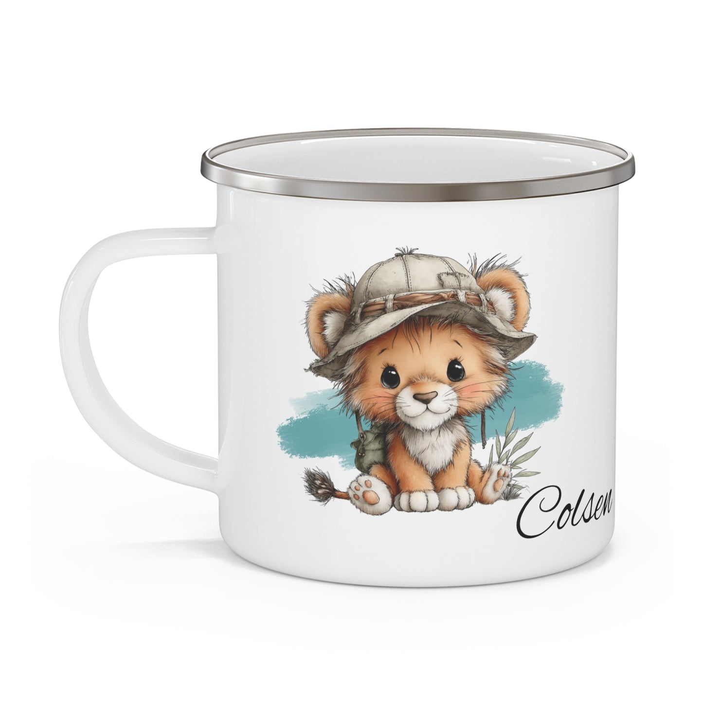 Enamel Camping Mug — Cute Safari Cub Personalized Campfire Coffee Cup