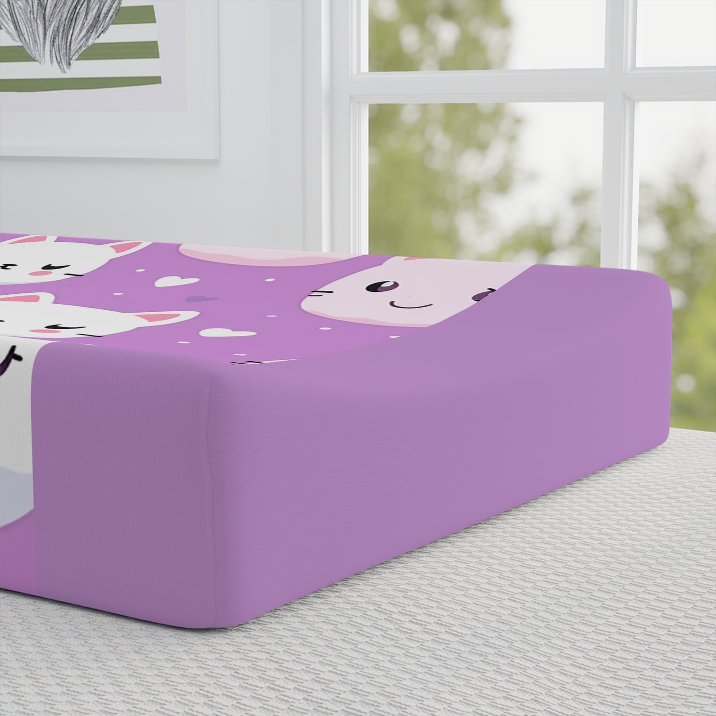 Purple Cute Cat Baby Changing Pad Cover – Adorable Kitten Nursery Décor