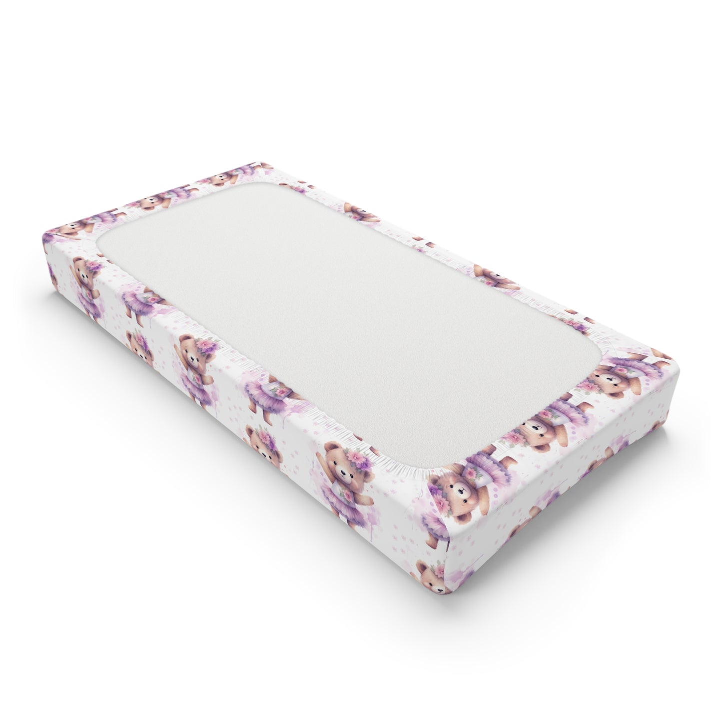 Changing Pad Cover — Cute Purple Teddy Bear Pattern (Personalized Name Option)