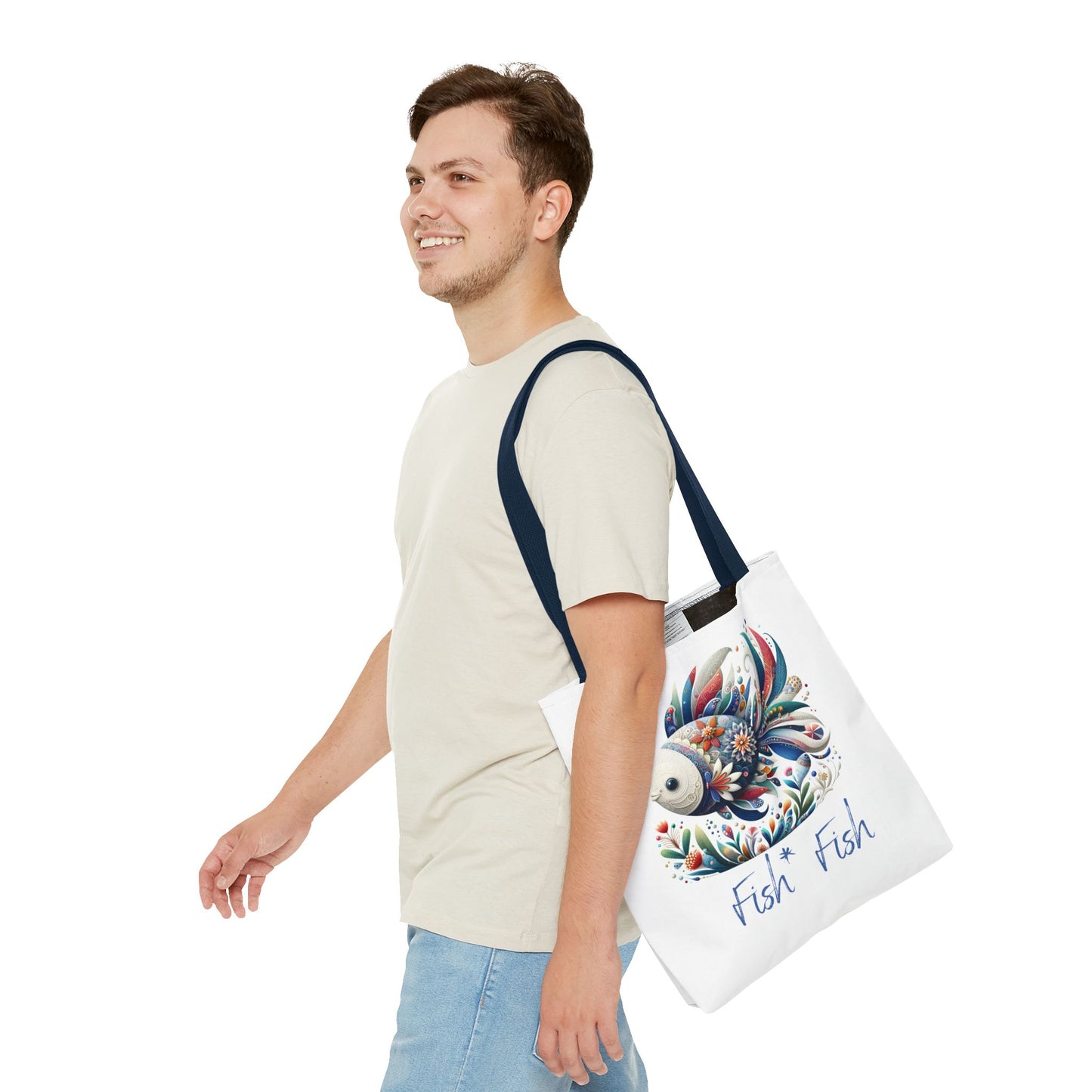 Floral Fish Tote Bag — Colorful Whimsical "Fish Fish" Canvas Tote