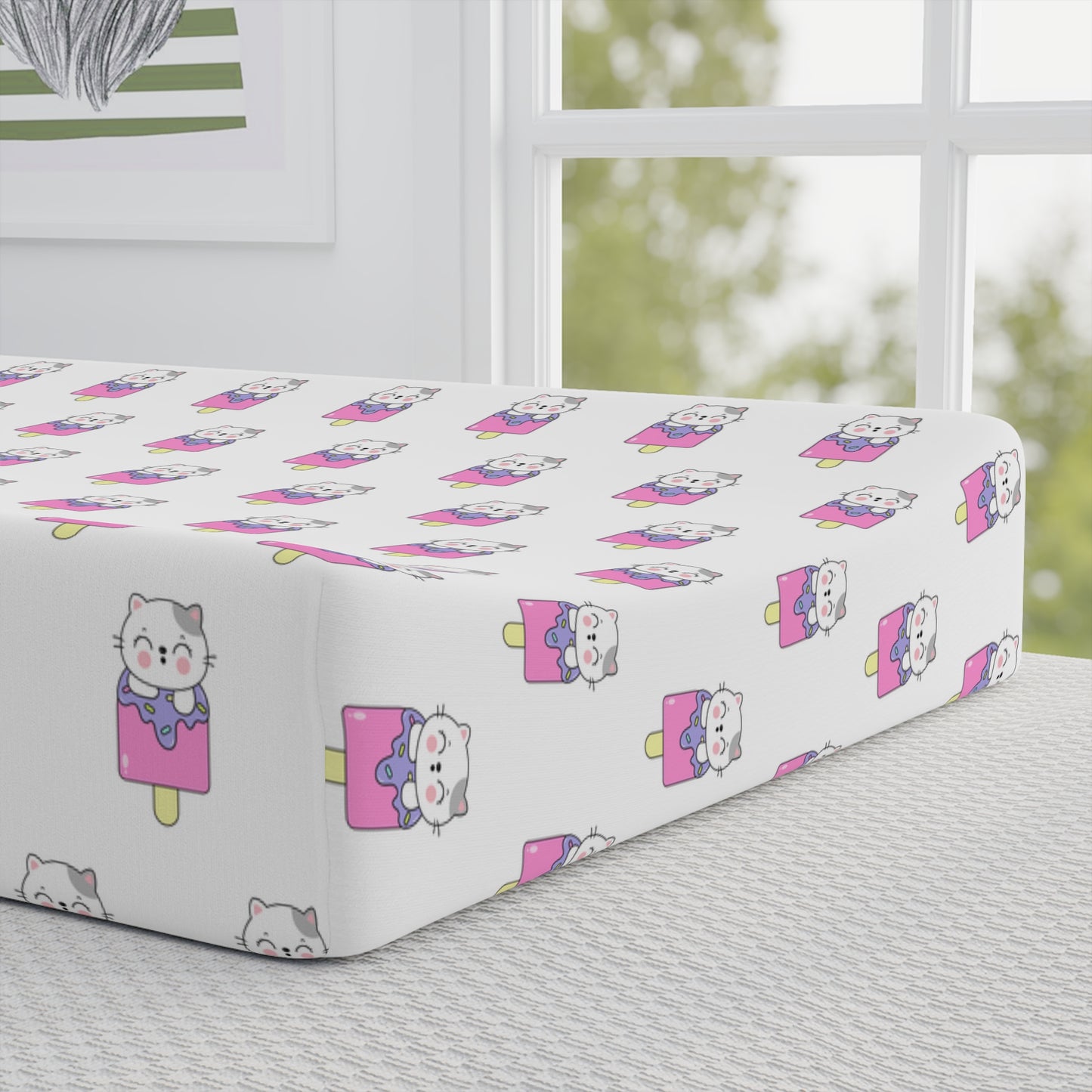 Personalized Cute Cat Baby Changing Pad Cover - Pink Kitty Name (Phoebe)