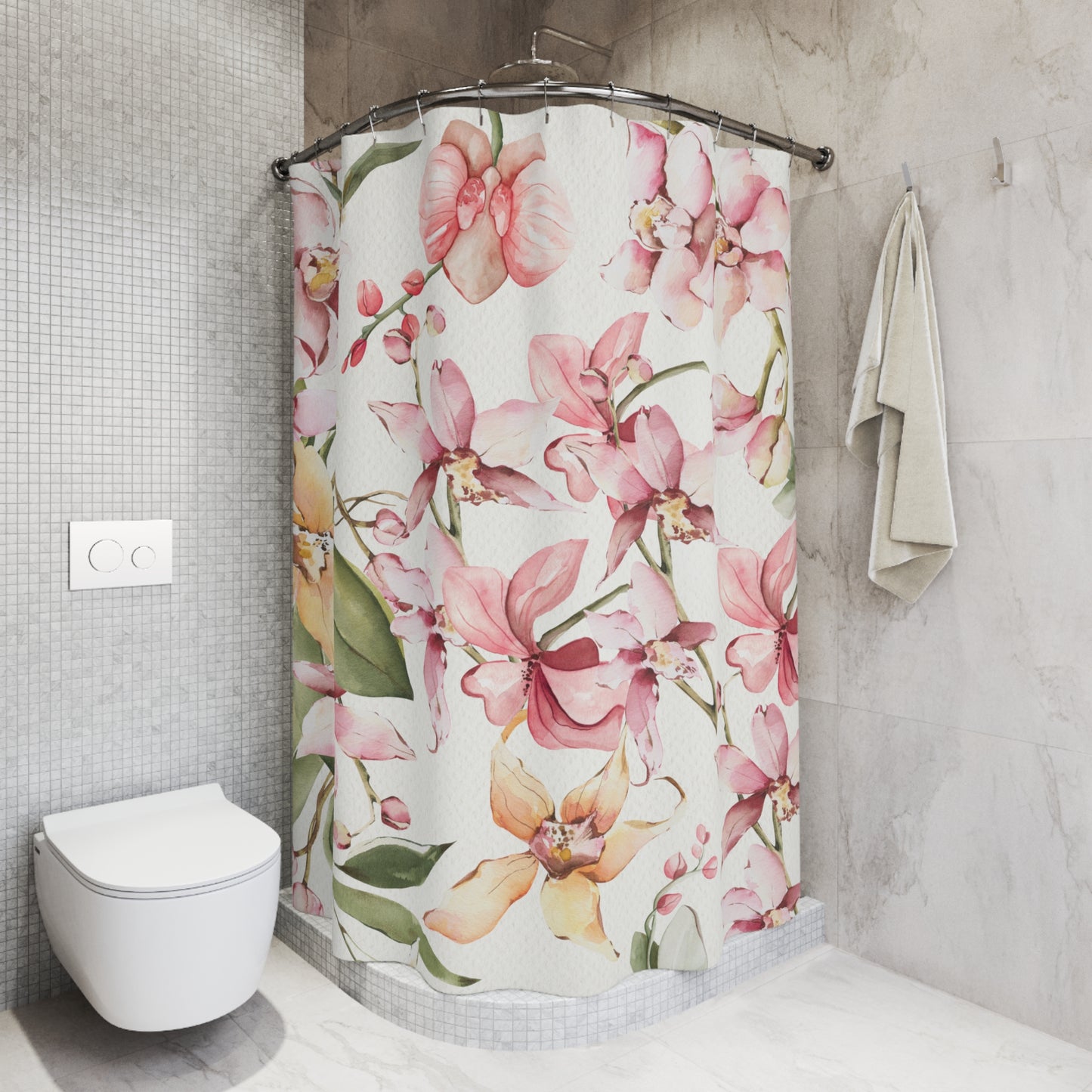 Orchid Blossom Shower Curtain — Pink Floral Botanical Bath Decor