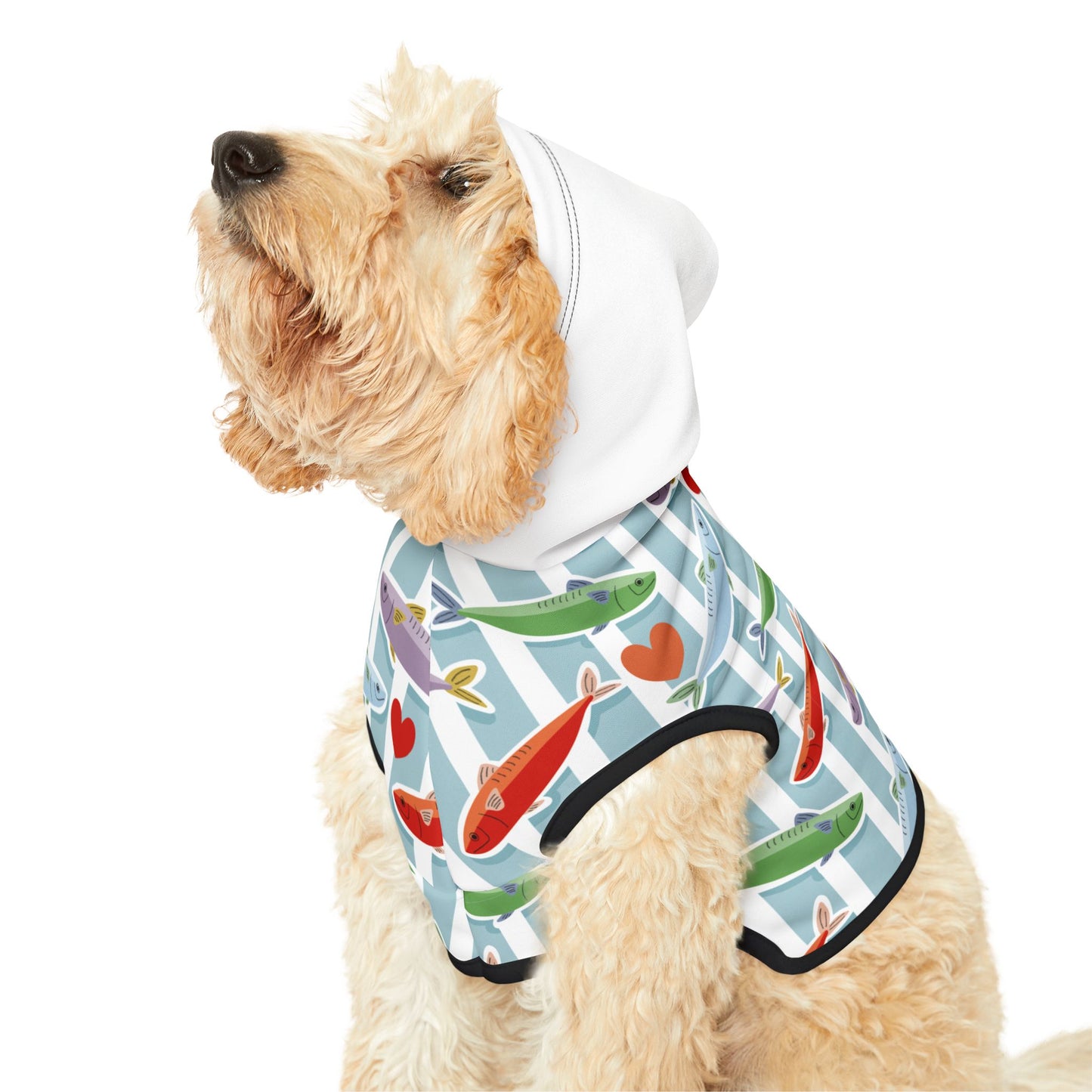 Pet Hoodie — Colorful Fish & Hearts Pattern Dog Hoodie