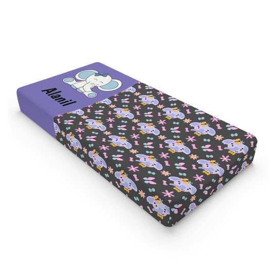 Personalized Baby Changing Pad Cover — Cute Purple Elephant Pattern (Custom Name)