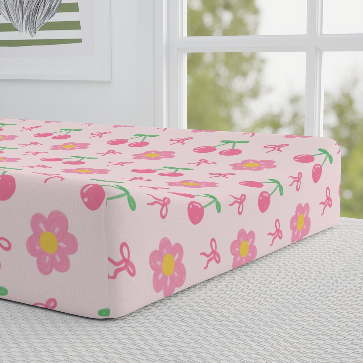 Floral Lamb Baby Changing Pad Cover — Personalized Pink Nursery Décor