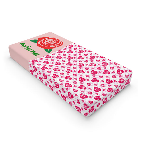 Personalized Rose Baby Changing Pad Cover — Pink Floral Nursery Accessory