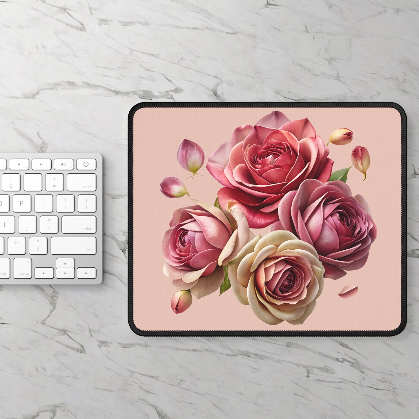 Floral Rose Gaming Mouse Pad — Pink Vintage Bouquet Desk Mat