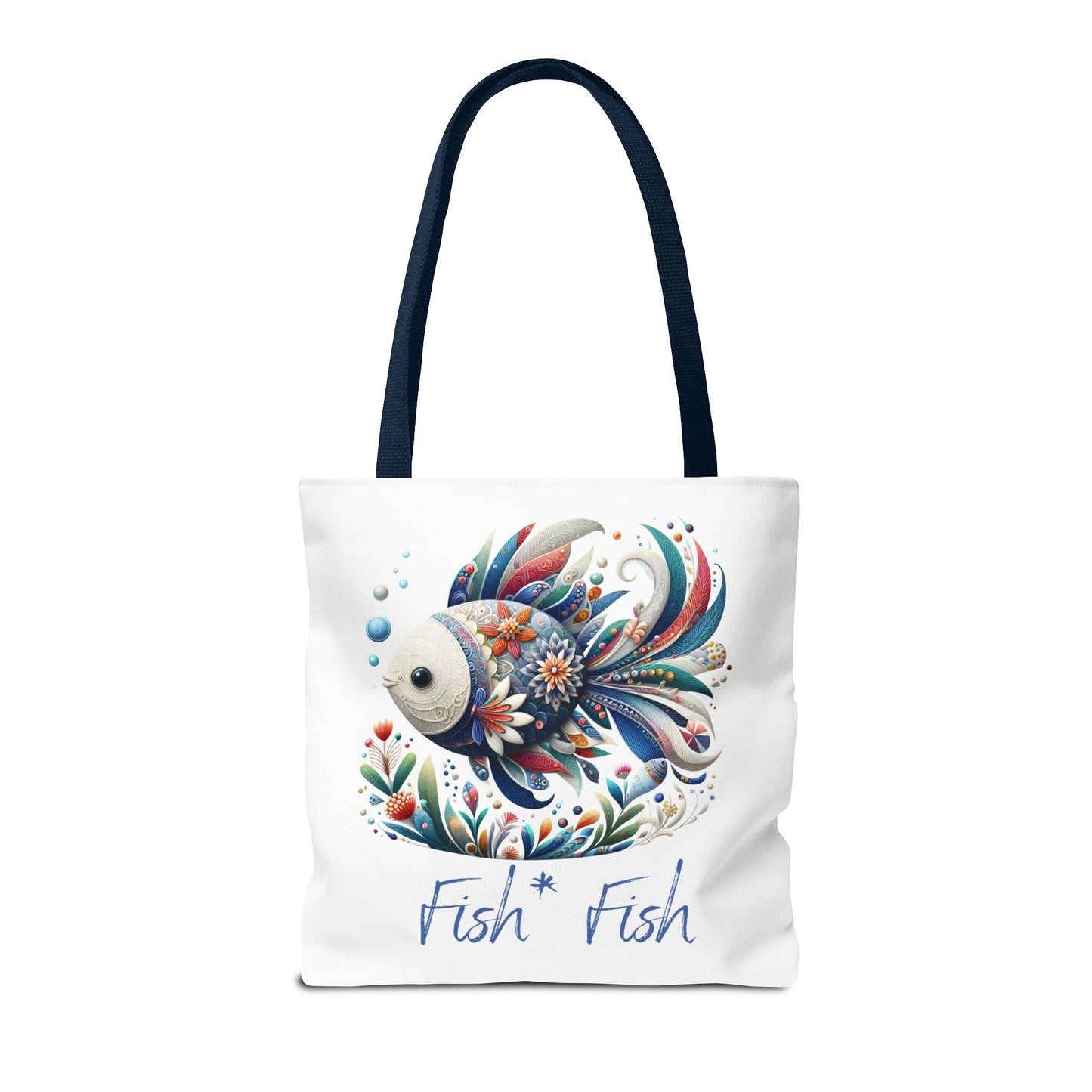 Floral Fish Tote Bag — Colorful Whimsical "Fish Fish" Canvas Tote