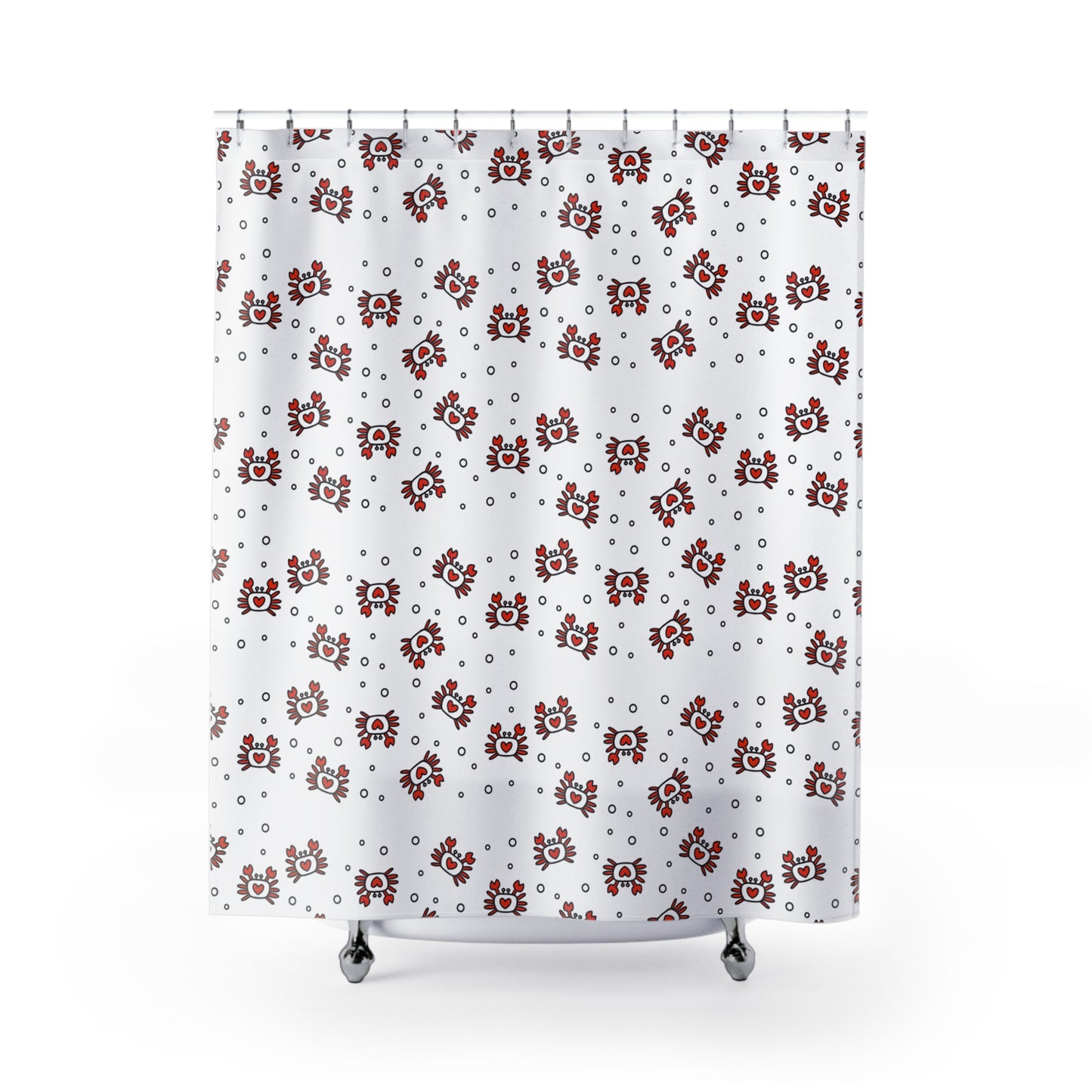 Heart Crab Pattern Shower Curtain – Cute Coastal Bathroom Decor