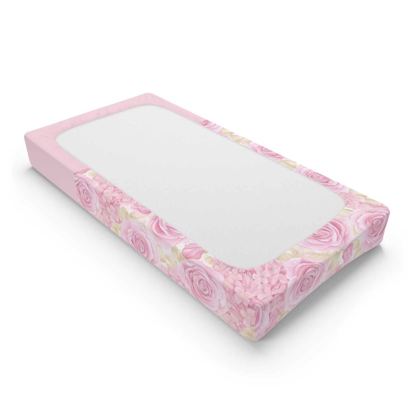 Baby Changing Pad Cover - Pink Rose Floral Personalized Nursery Cover