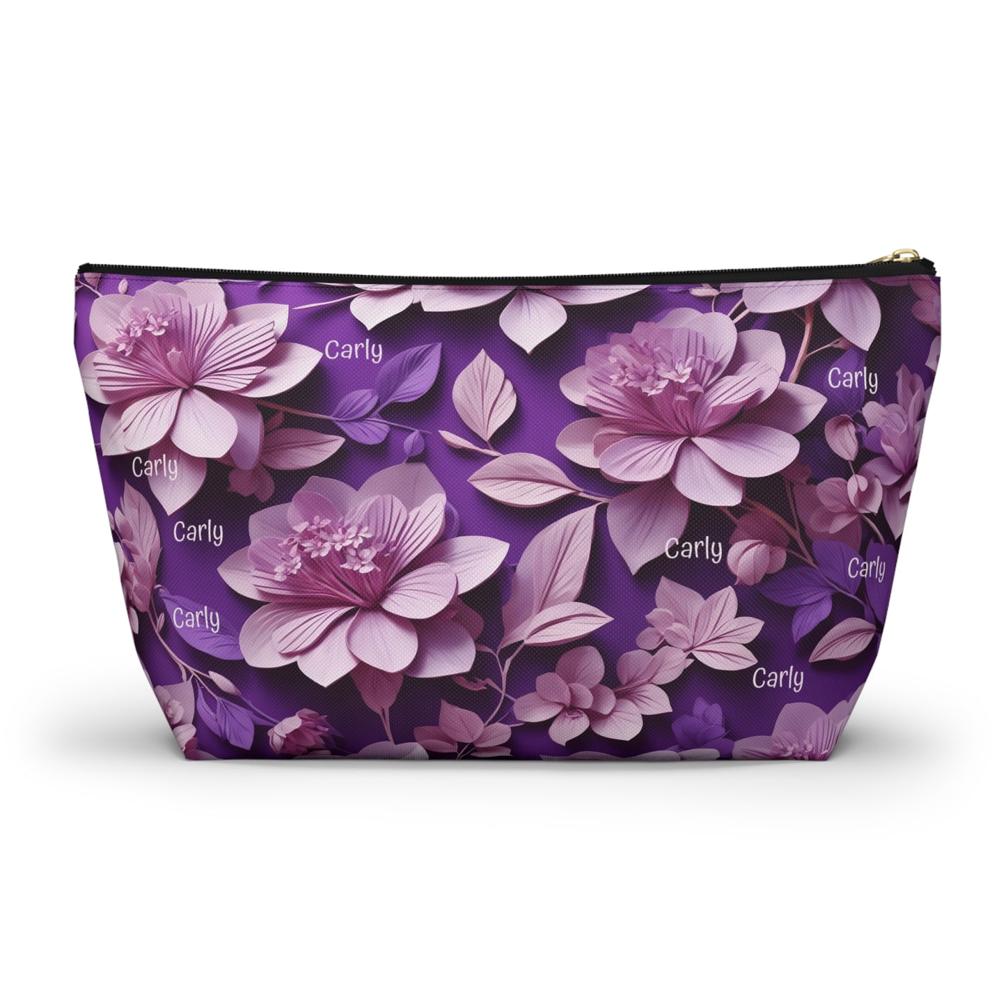Floral Purple Makeup Bag — Personalized Carly Cosmetic Pouch