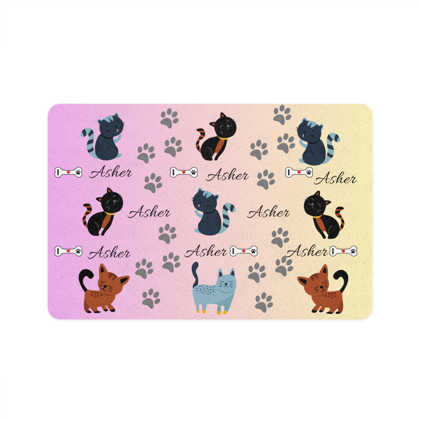 Personalized Cat Paw Pet Food Mat (12x18) – Custom Name Feeding Mat