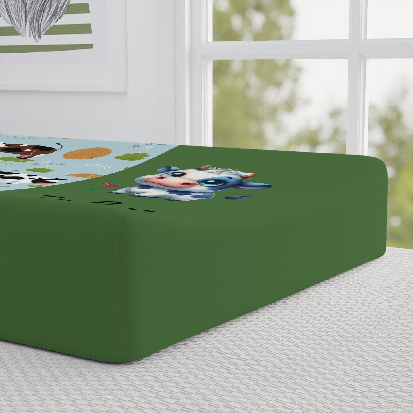 Personalized Cow Baby Changing Pad Cover — Green Farm Animal Nursery