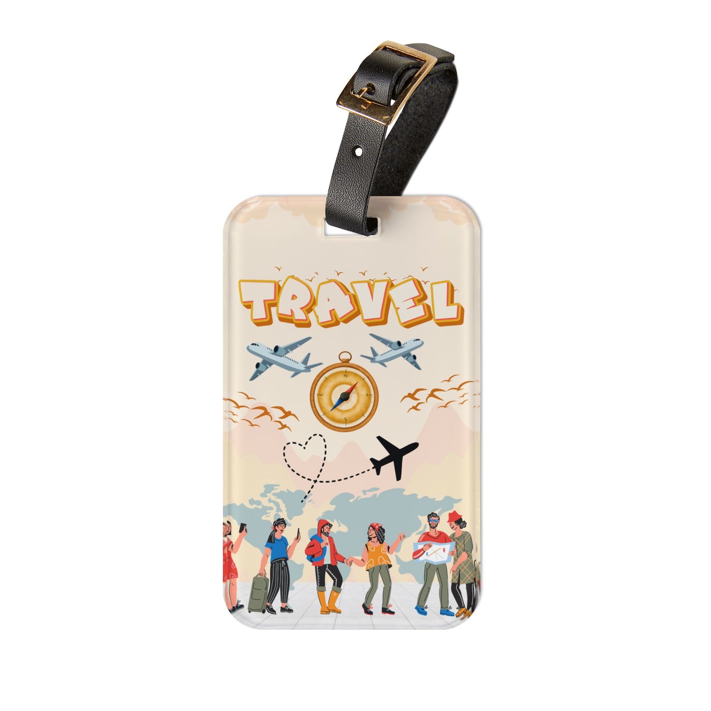 Travel Luggage Tag – Retro Plane Compass Design ("TRAVEL")