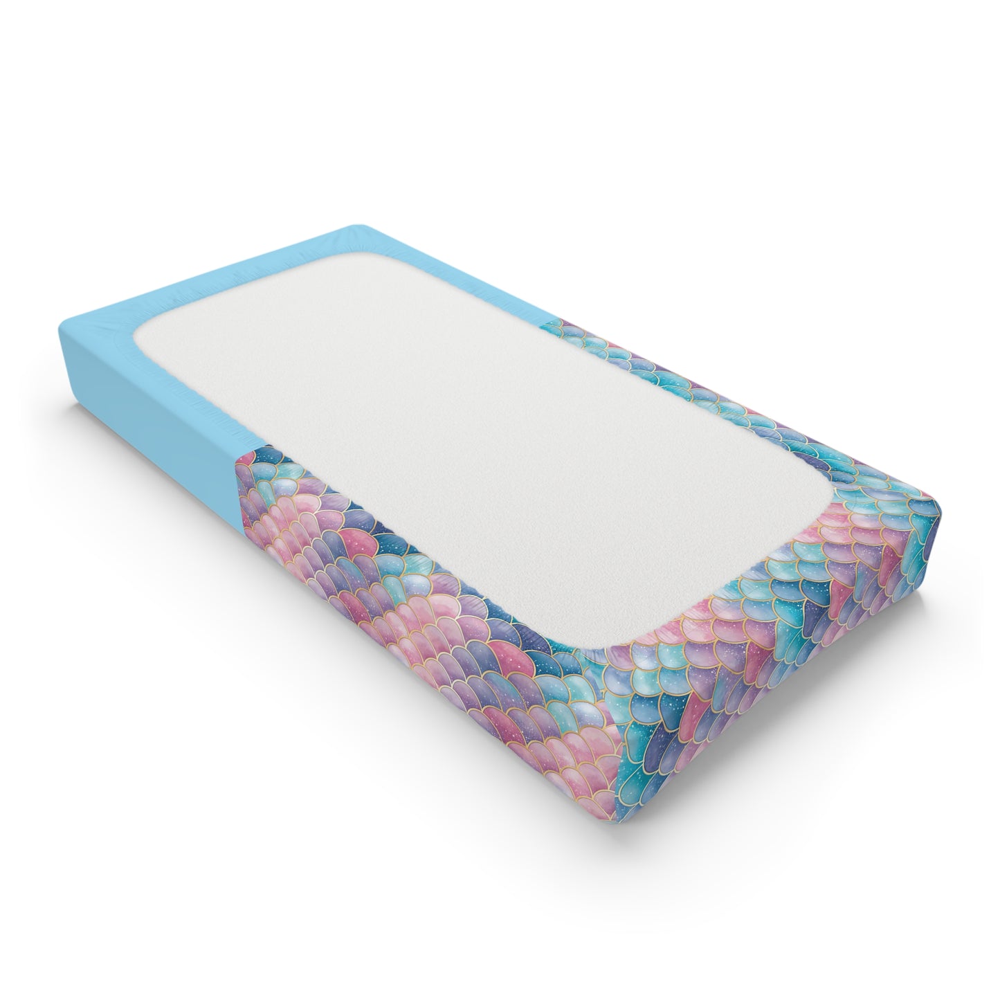 Personalized Mermaid Baby Changing Pad Cover — Pastel Scales, Name Customizable