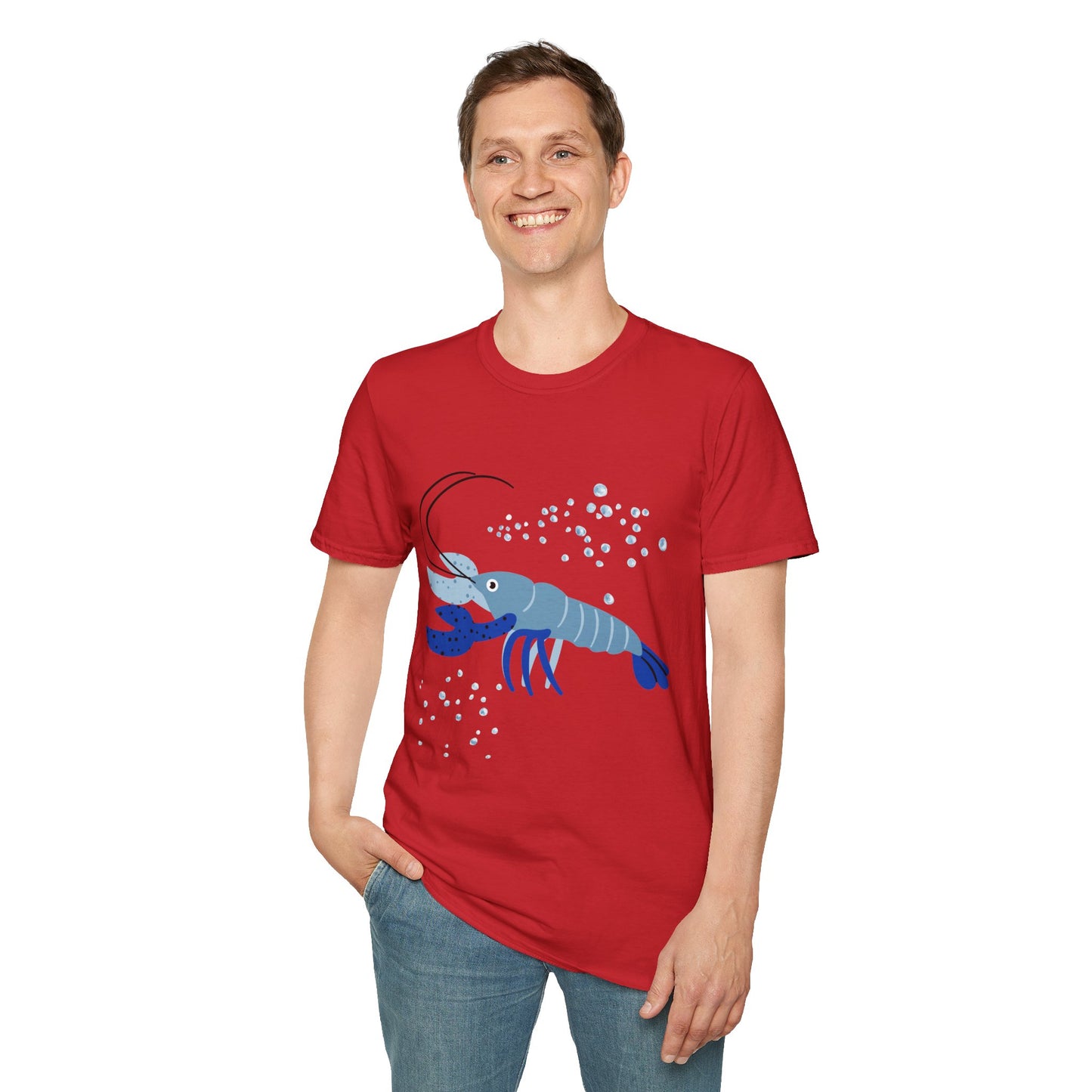 Blue Lobster Unisex Softstyle T-Shirt, Seafood Lover Tee, Summer Casual Wear, Beach T-Shirt, Gift for Foodies