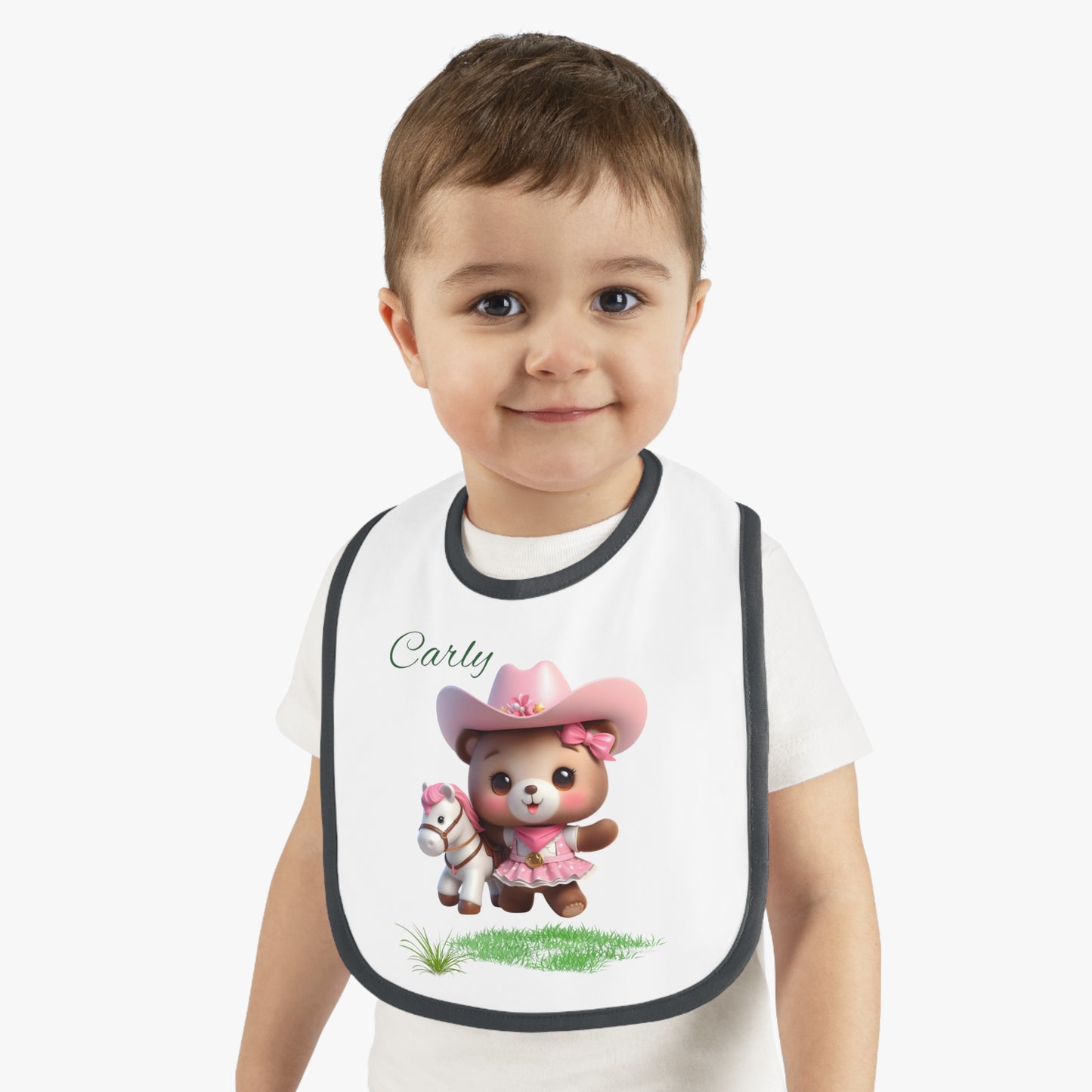 Personalized Baby Bib – Pink Cowgirl Bear Design (Name Customizable)