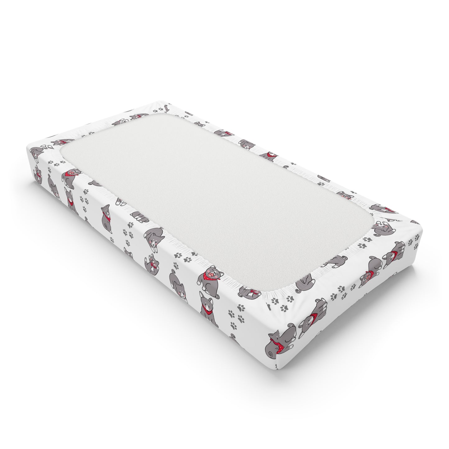 Changing Pad Cover — Cute Grey Puppy Pattern with Red Bandana