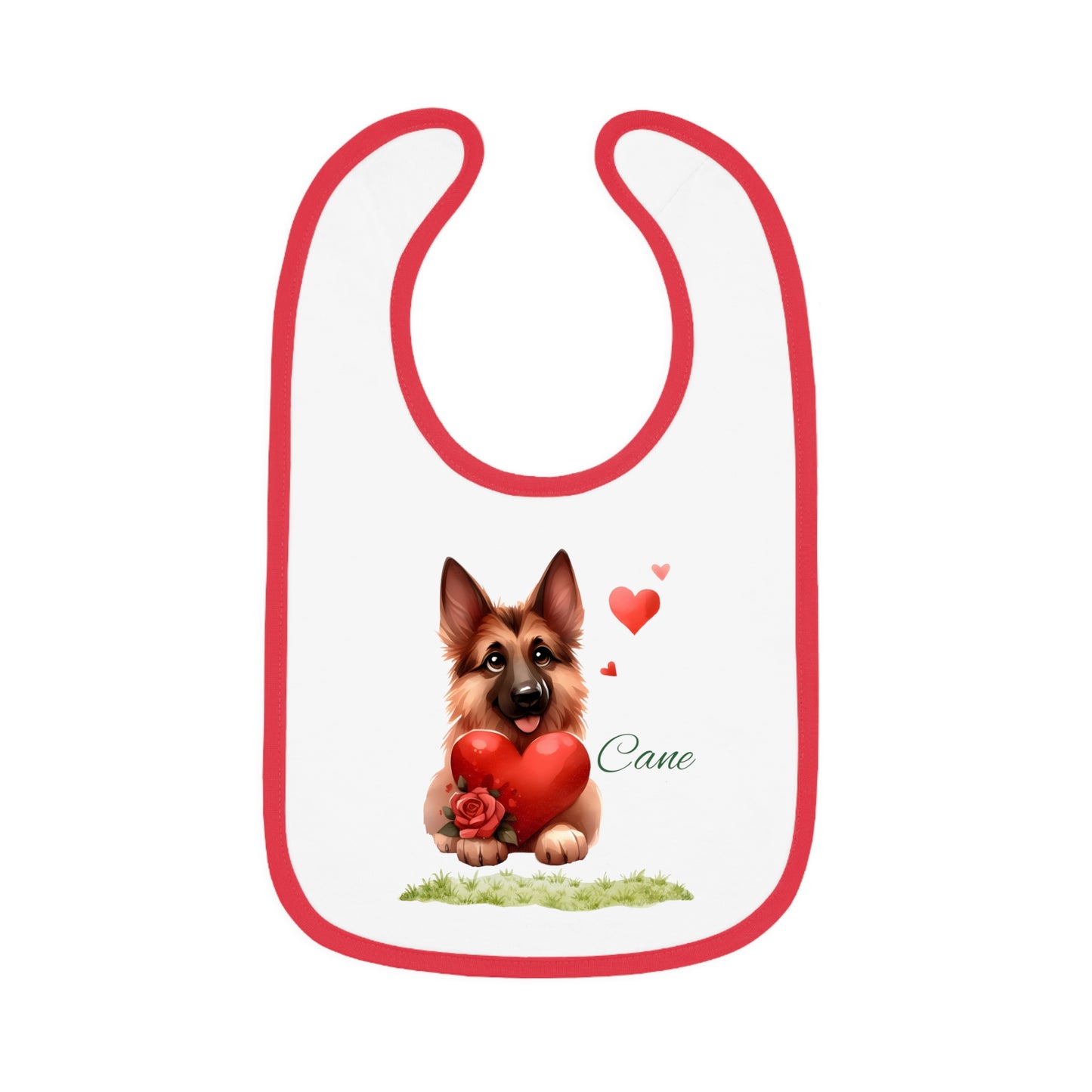 German Shepherd Baby Bib — Cute Puppy Holding Heart Valentine Infant Bib