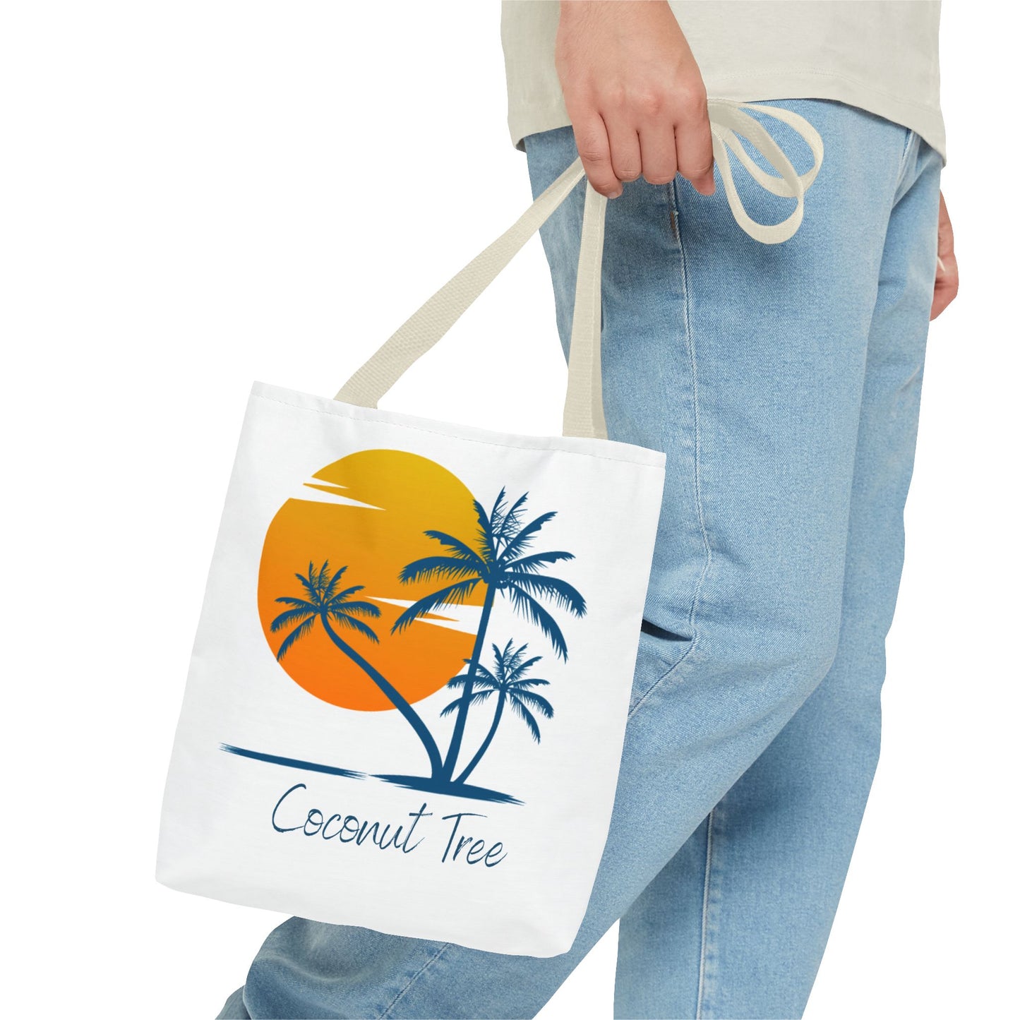 Coconut Tree Tote Bag — Tropical Sunset Beach Canvas Tote