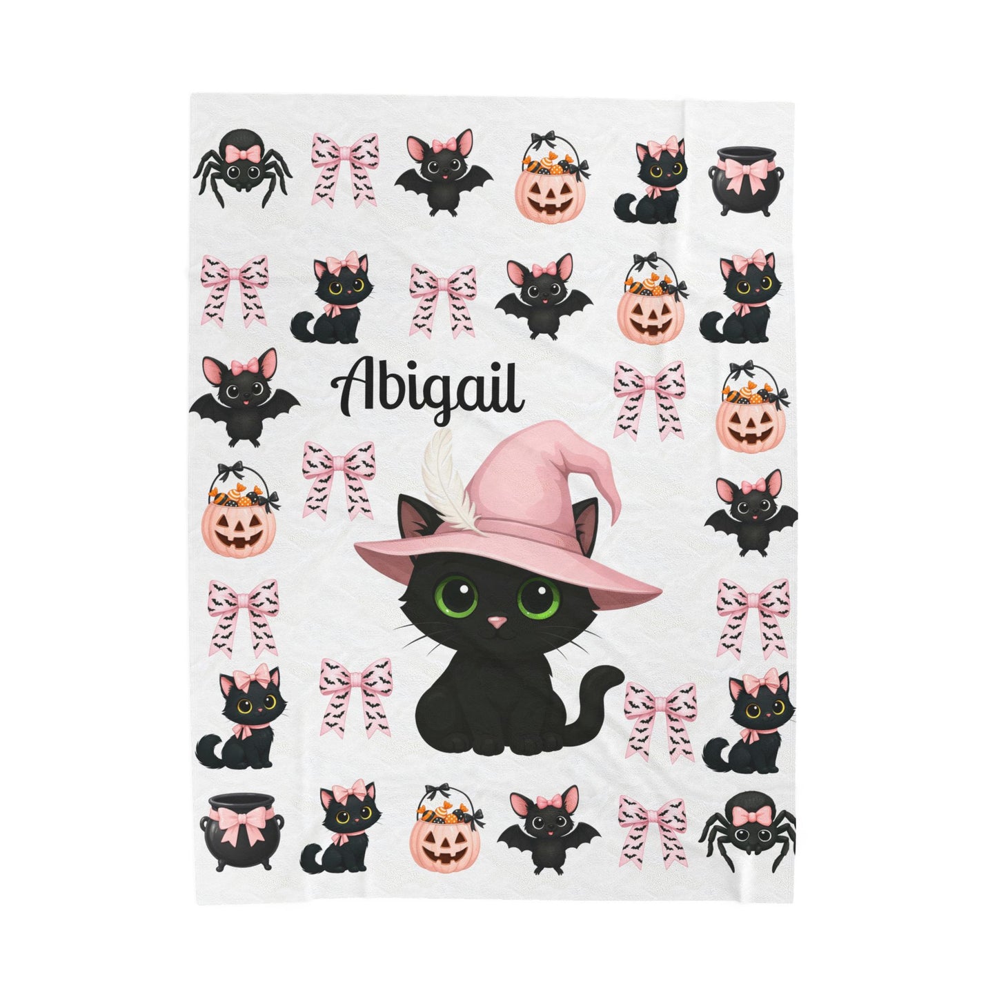 Personalized Halloween Plush Blanket, Custom Cat Blanket, Cozy Throw for Kids, Spooky Decor, Cute Gifts