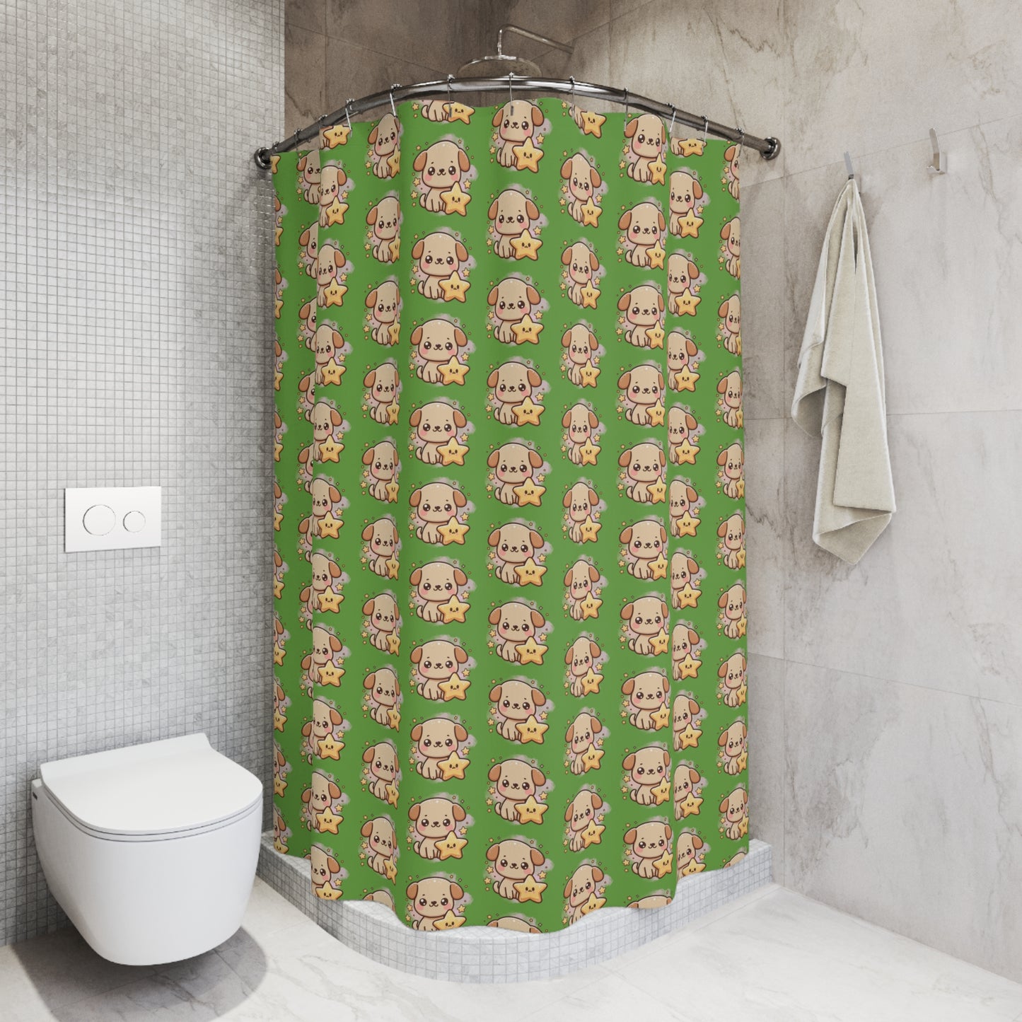 Cute Puppy Star Pattern Shower Curtain – Kawaii Dog Bathroom Decor