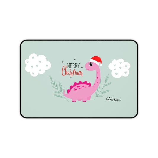 Dinosaur Christmas Desk Mat - Personalized Cute Desk Accessories, Home Office Gift, Playful Holiday Decor, Fun Kids Room Addition