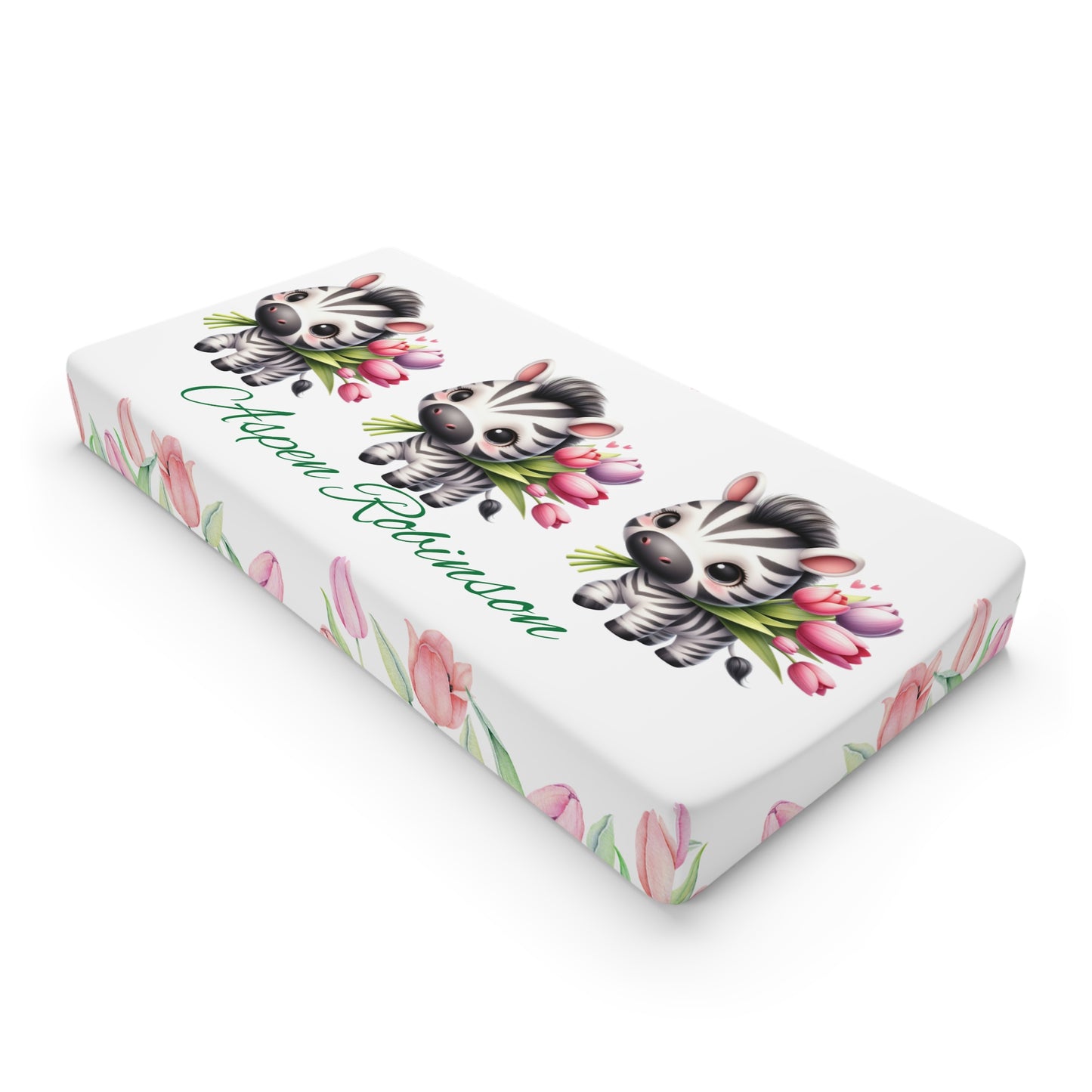 Zebra Blossom Baby Changing Pad Cover — Personalized Floral Nursery Accessory