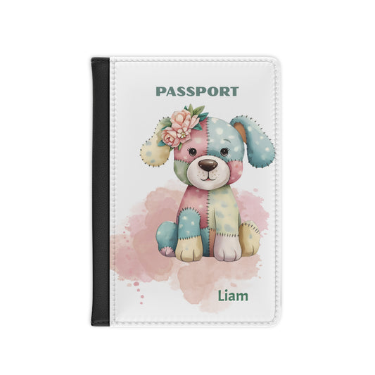Passport Cover - Personalized Floral Patchwork Puppy Passport Holder (Name Customizable)