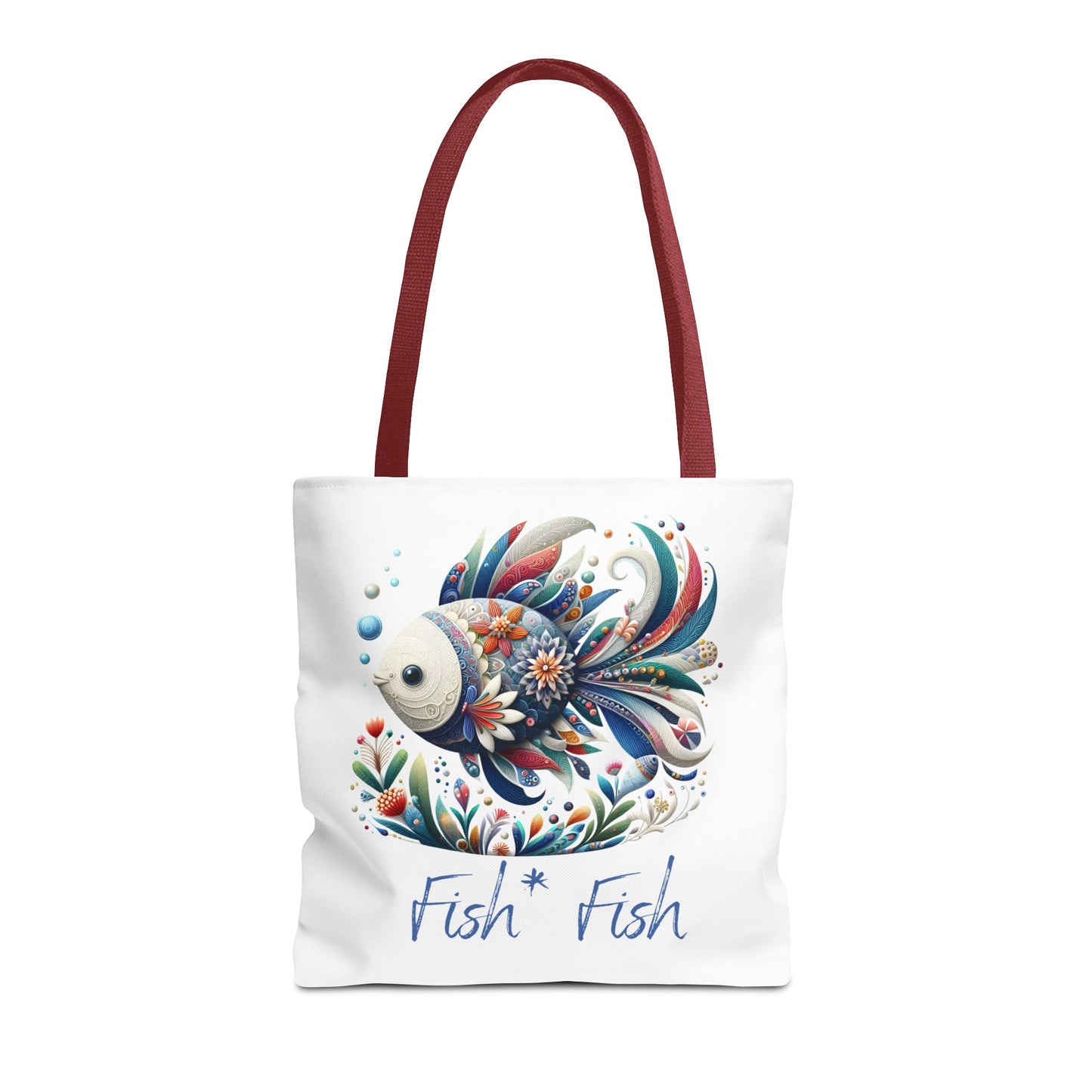 Floral Fish Tote Bag — Colorful Whimsical "Fish Fish" Canvas Tote