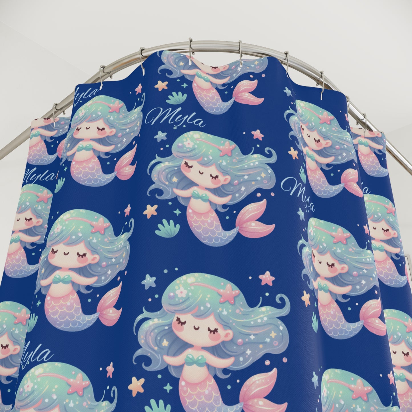 Cute Pastel Mermaid Shower Curtain — Kids Bathroom Nautical Decor
