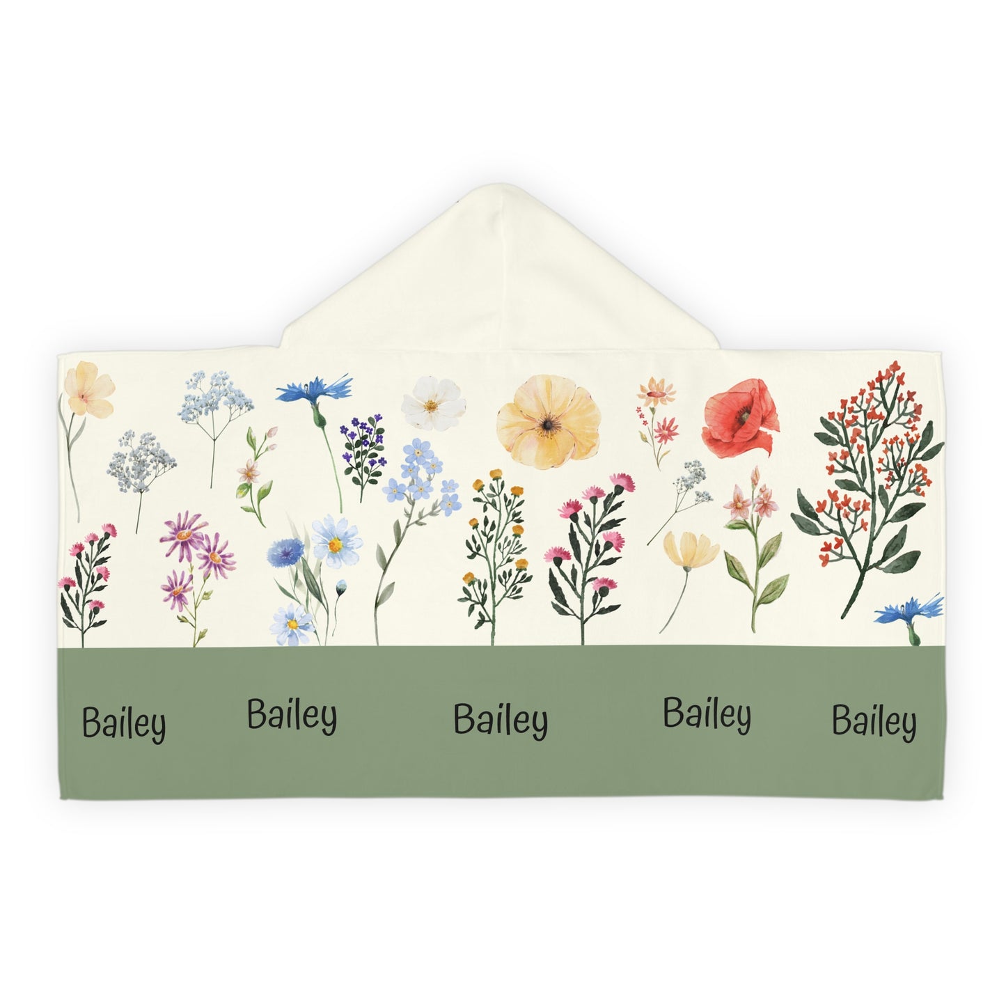 Personalized Floral Hooded Towel for Kids — Custom Name 'Bailey'