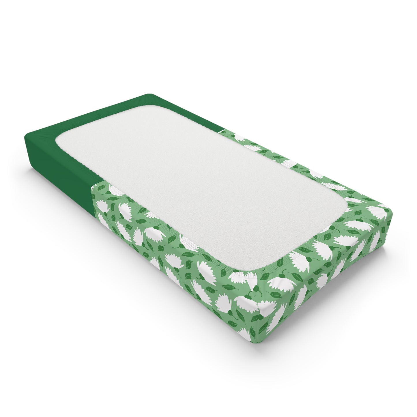 Personalized Green Floral Baby Changing Pad Cover with Cute Bee Name Design