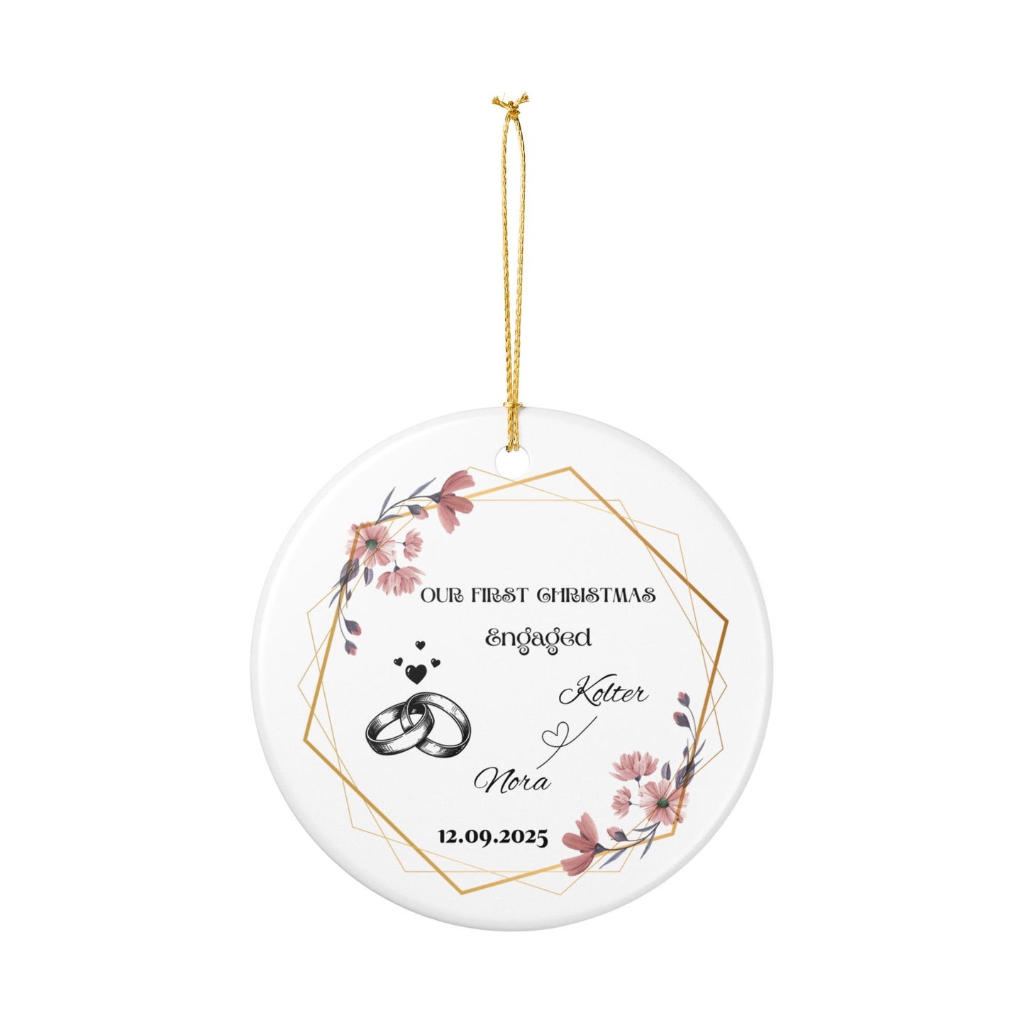 Engagement Christmas Ornament - Personalized Ceramic Decoration, Holiday Keepsake, Wedding Gift, First Christmas Together, Custom [...]