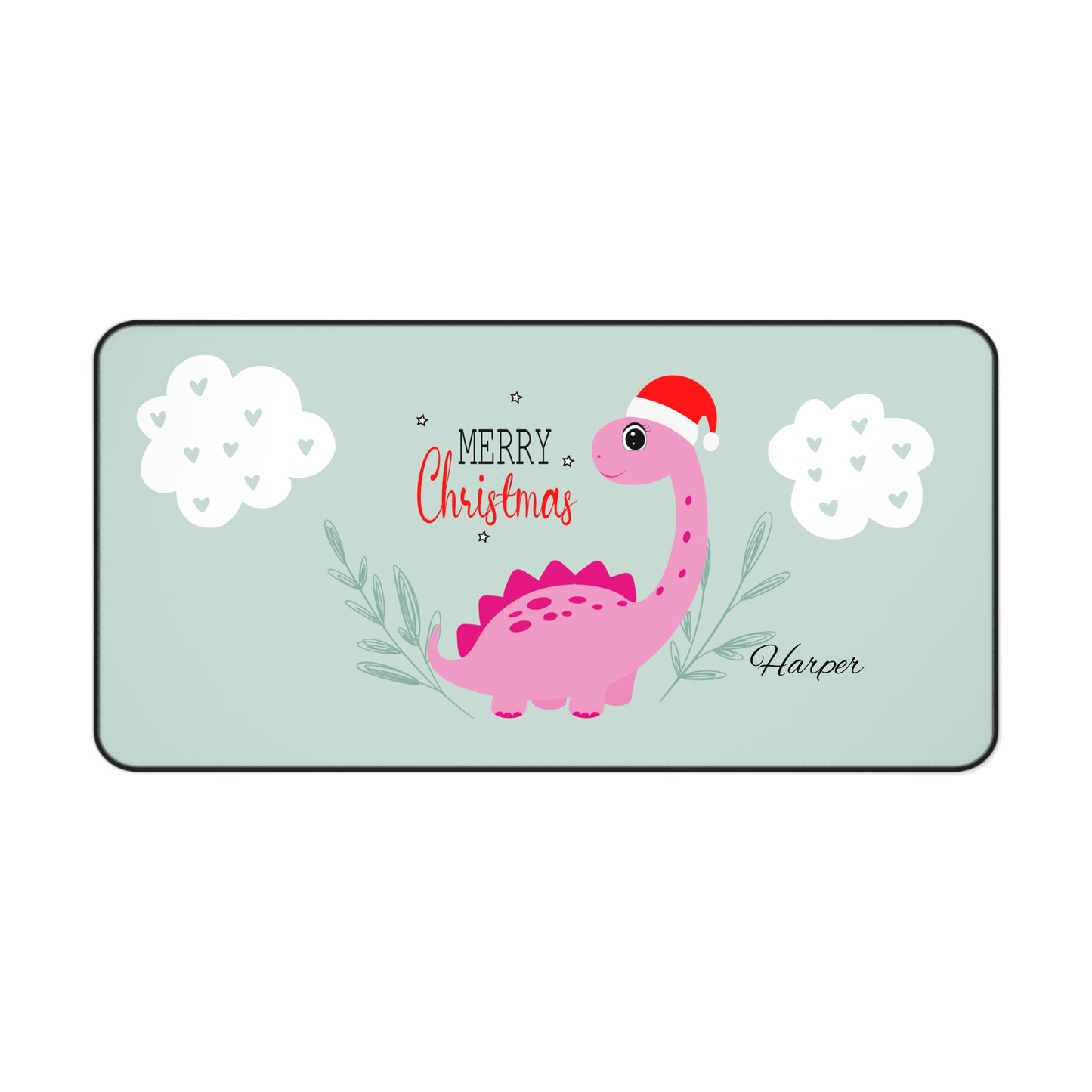 Dinosaur Christmas Desk Mat - Personalized Cute Desk Accessories, Home Office Gift, Playful Holiday Decor, Fun Kids Room Addition