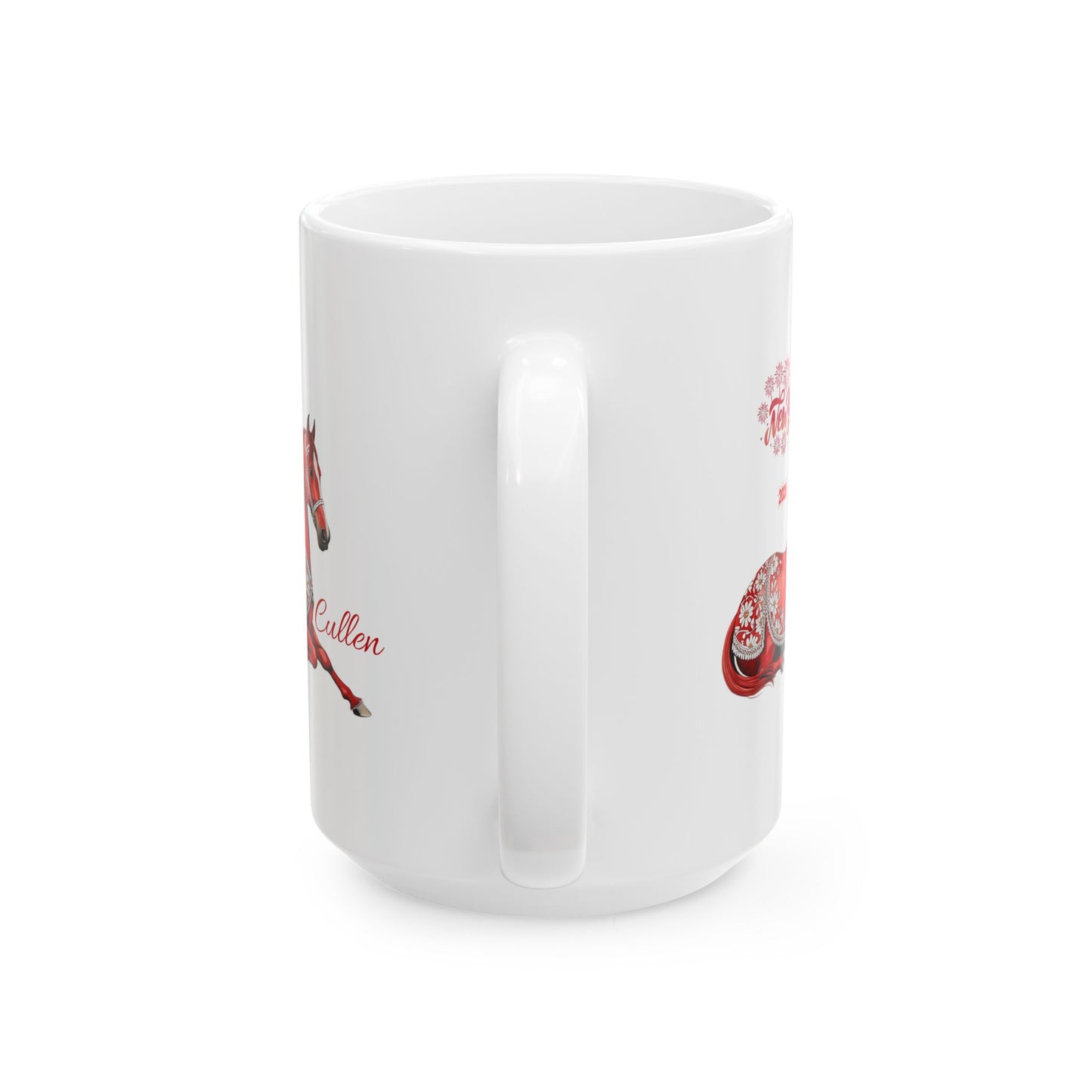 Personalized Red Horse Ceramic Mug — Floral Horse Illustration, Custom Name Option (11oz & 15oz)