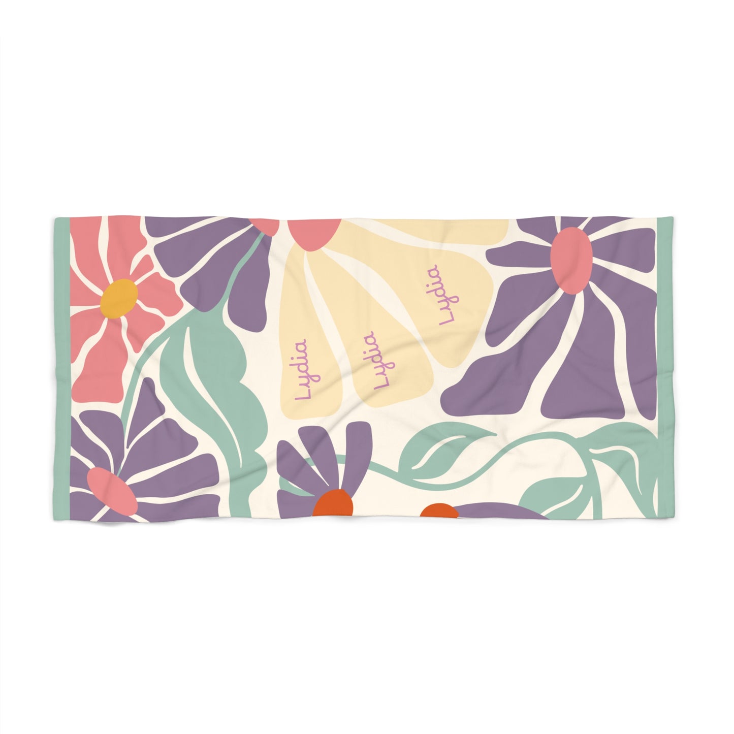 Floral Sunset Beach Towel — Pastel Tropical Flowers Personalized